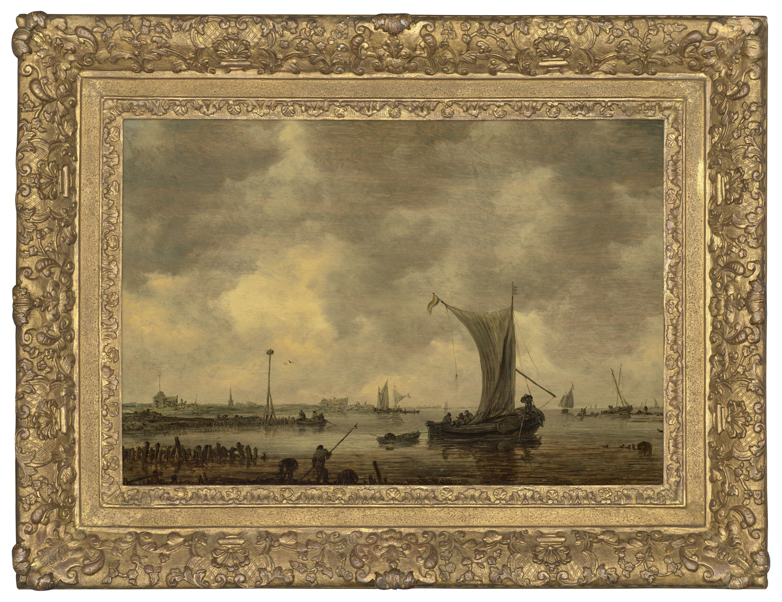 Jan van Goyen — Устье реки с судоходством и рыбаками на берегу, изображение 2