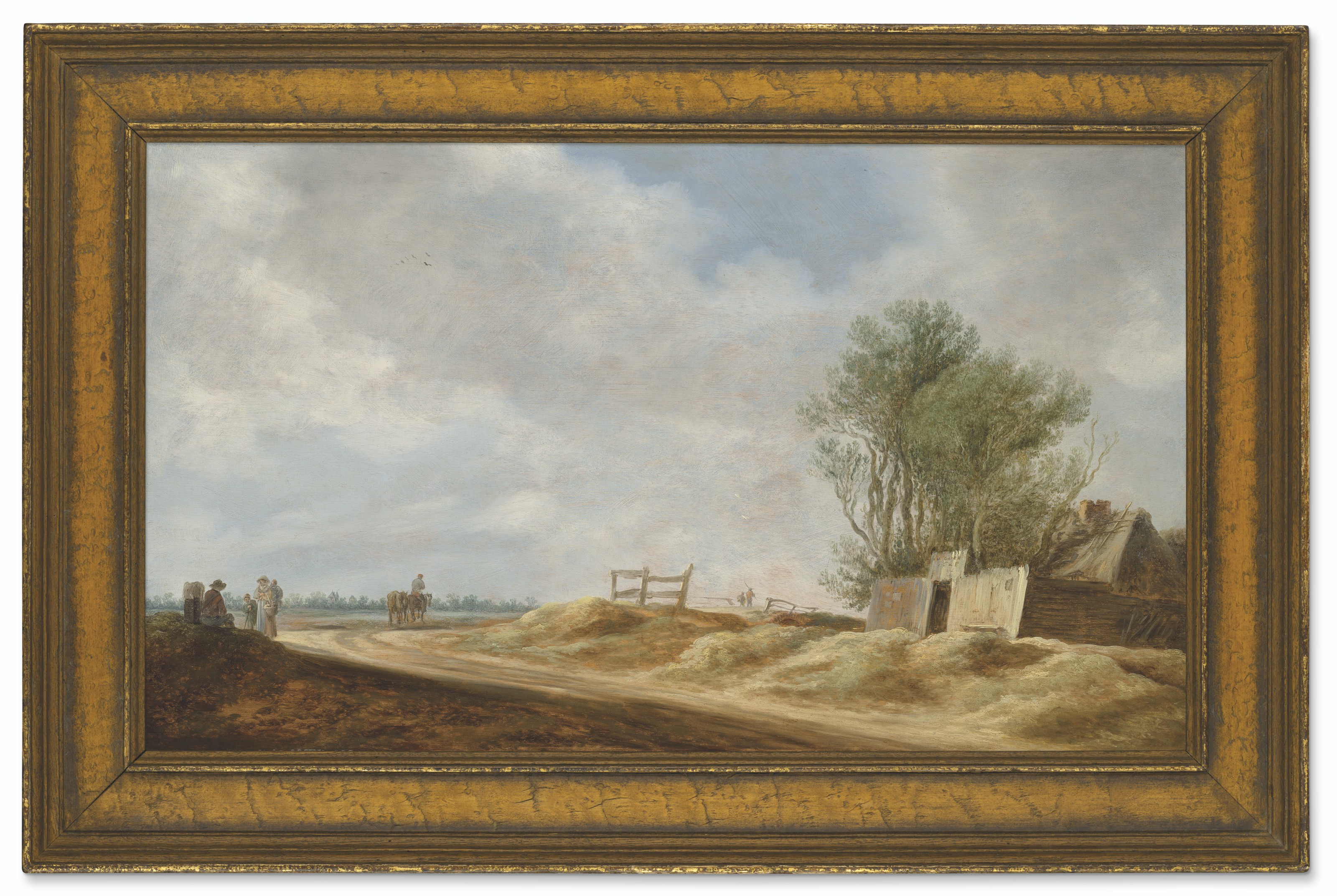Jan van Goyen — Обширный ландшафт с коттеджем и путешественниками на открытой дороге, изображение 2