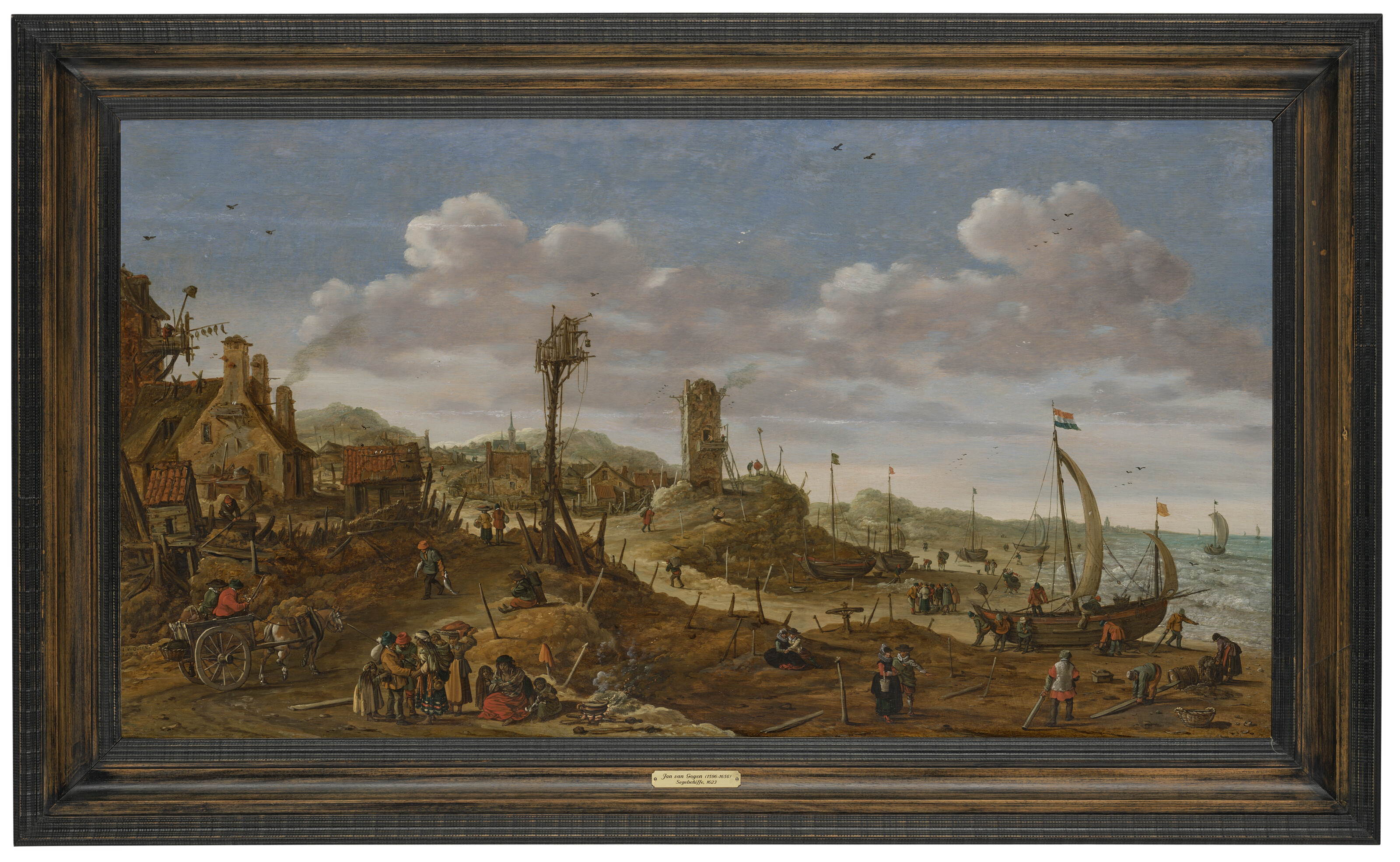 Jan van Goyen — Прибрежная сцена с лодками, вытащенными на берег у деревни, изображение 2