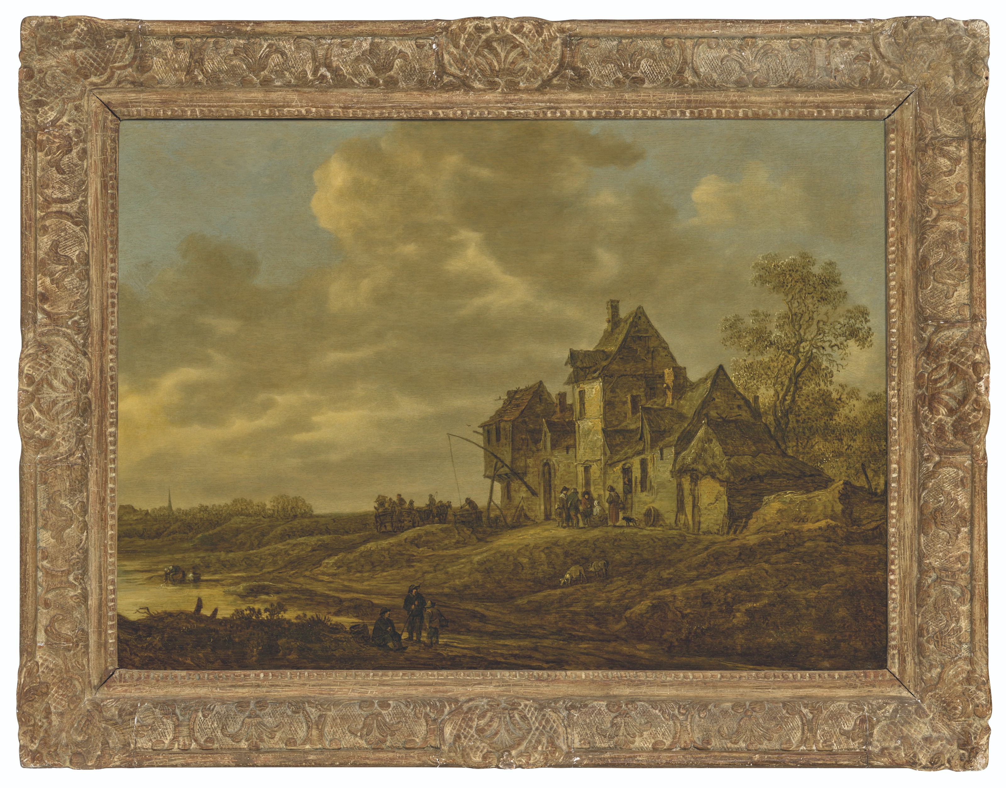 Jan van Goyen — Речной пейзаж с путешественниками в гостинице на закате, изображение 2