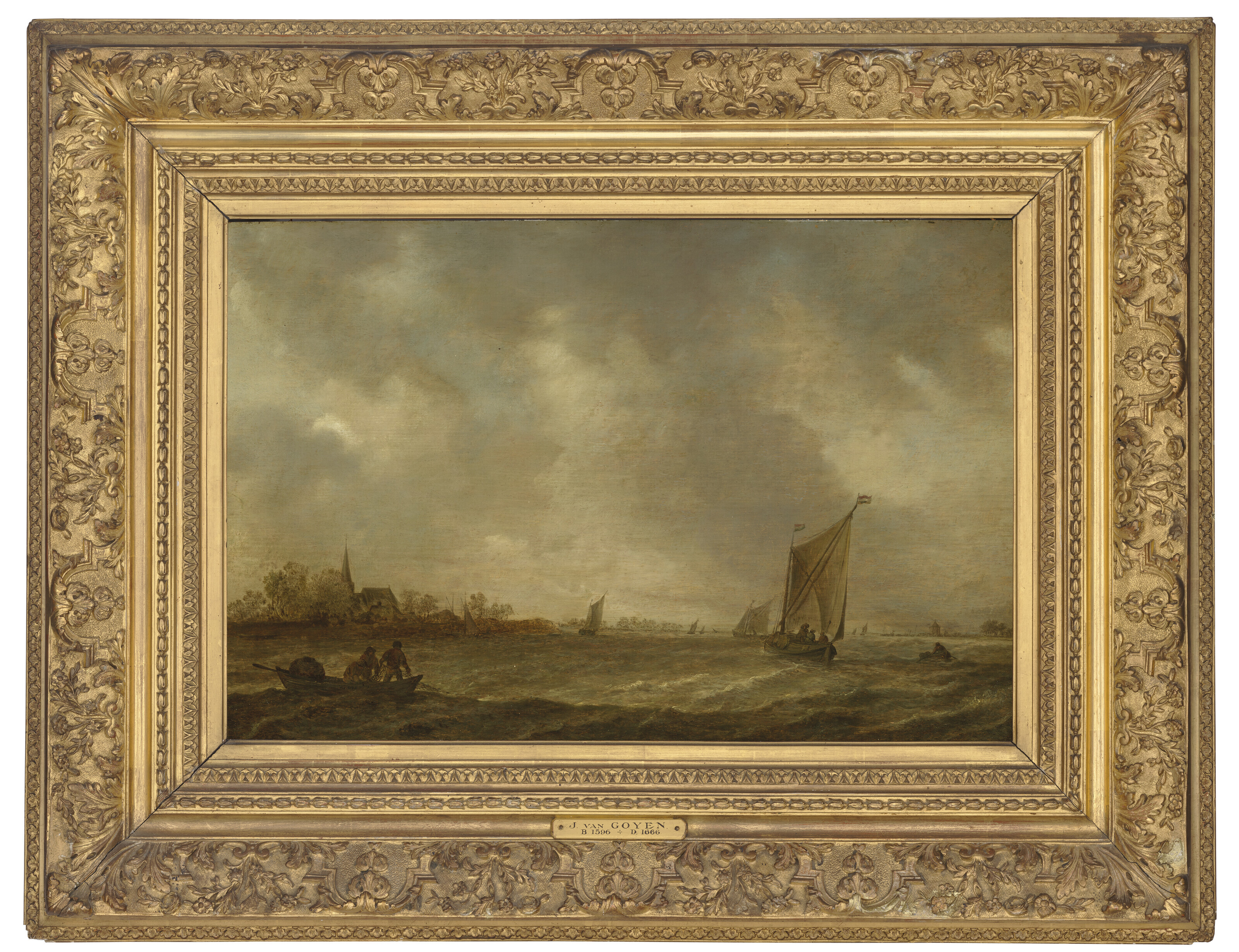 Jan van Goyen — Устье реки с рыбаками и судоходством, а слева - церковь, изображение 2