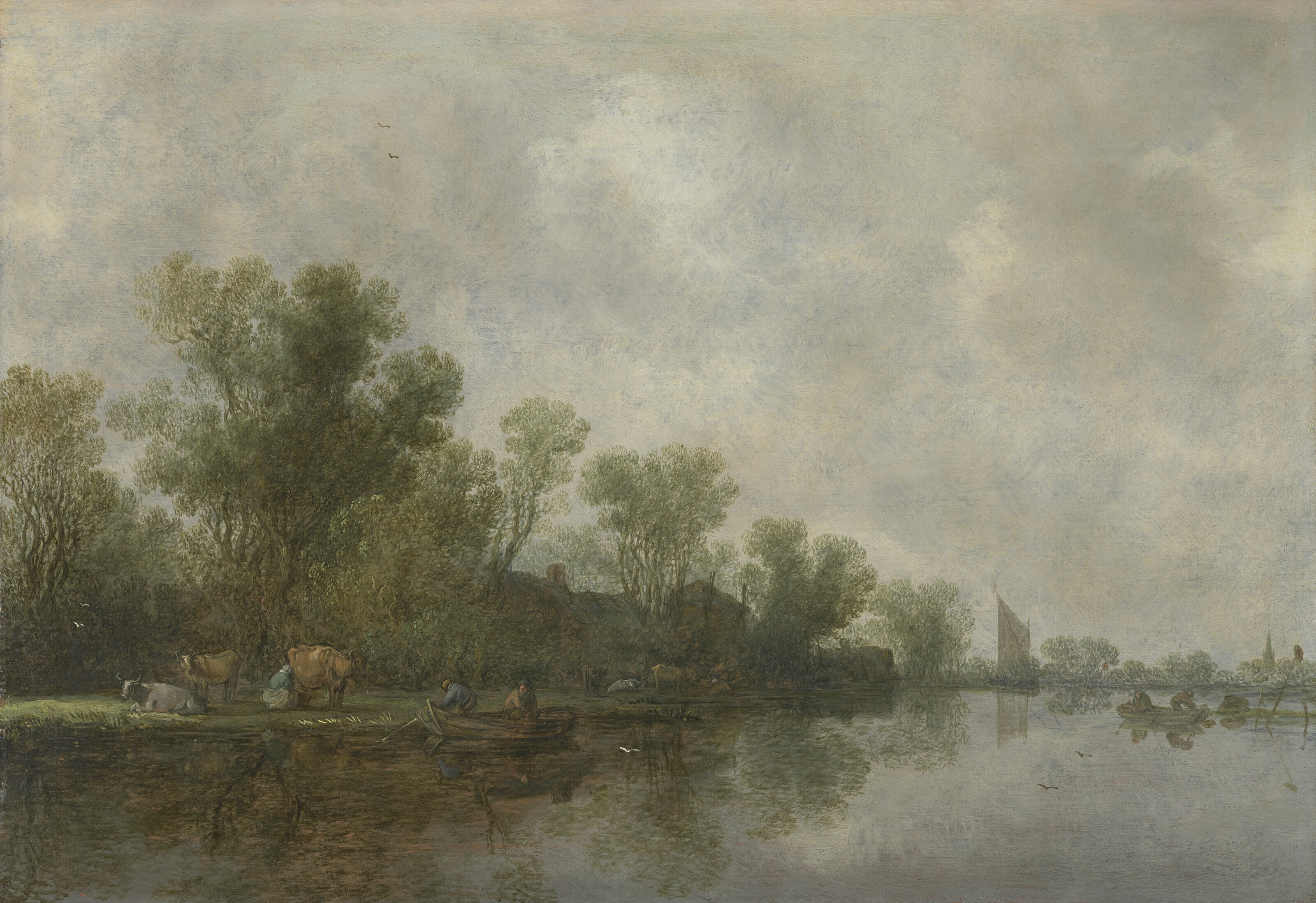 Jan van Goyen — Лесистый речной пейзаж с крестьянами, изображение 2