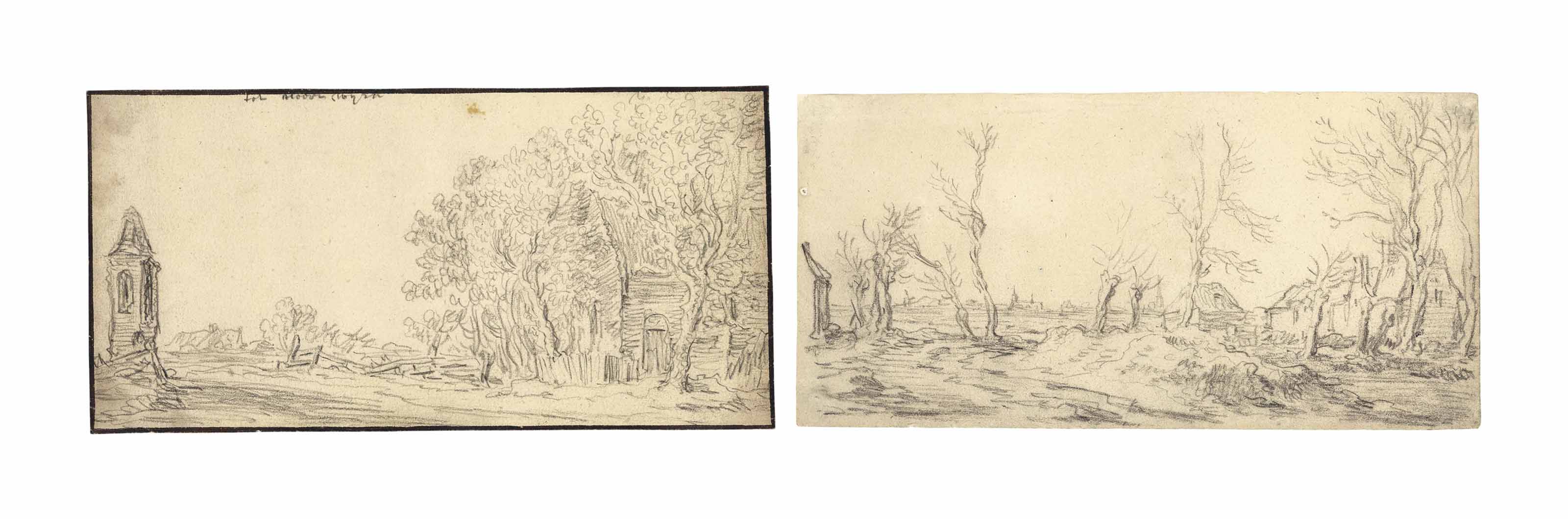 Jan van Goyen — Дорога на окраине города и вид на деревушку у дороги