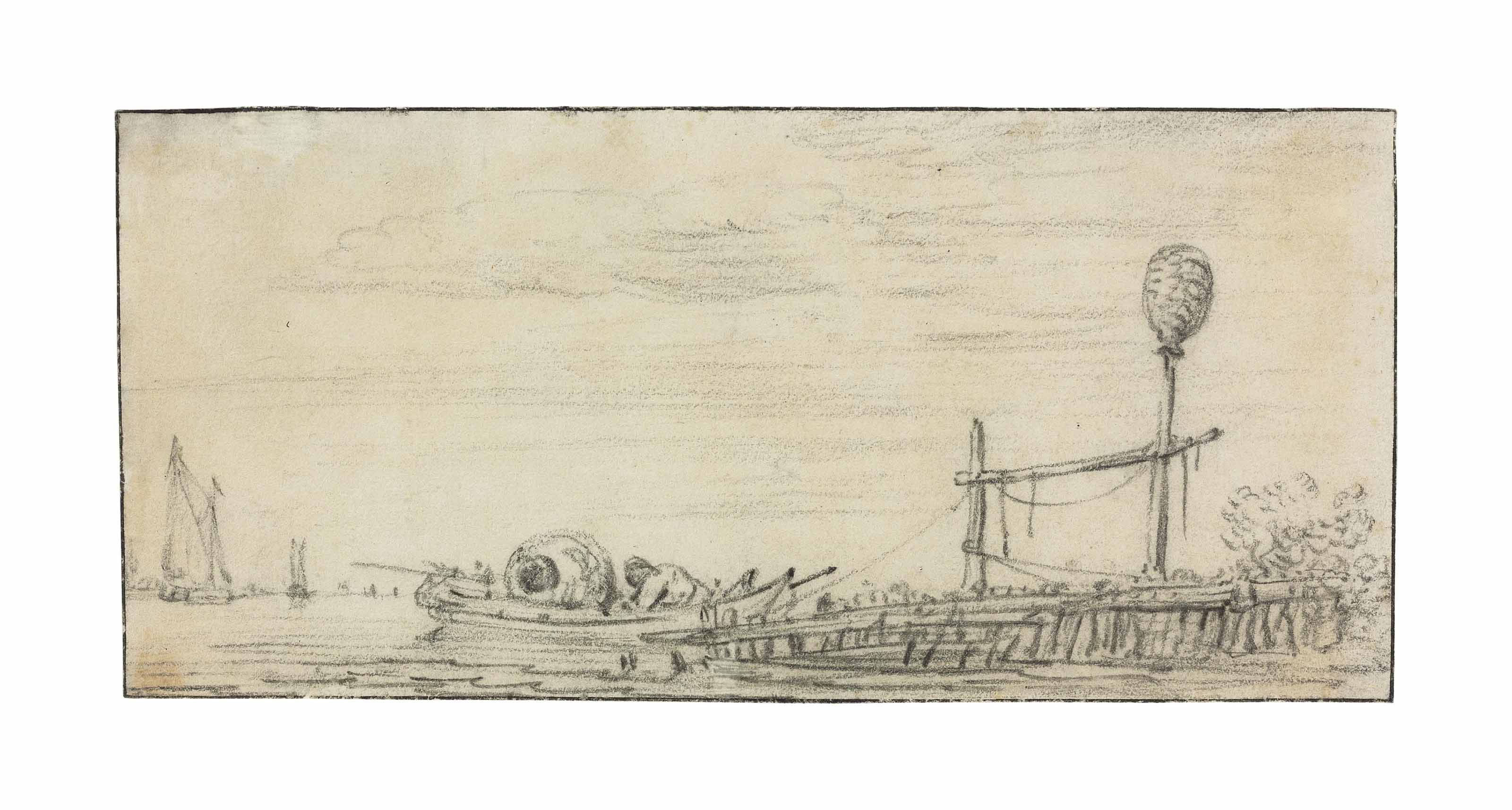 Jan van Goyen — Фигура в весельной лодке в устье реки, ориентир на причале
