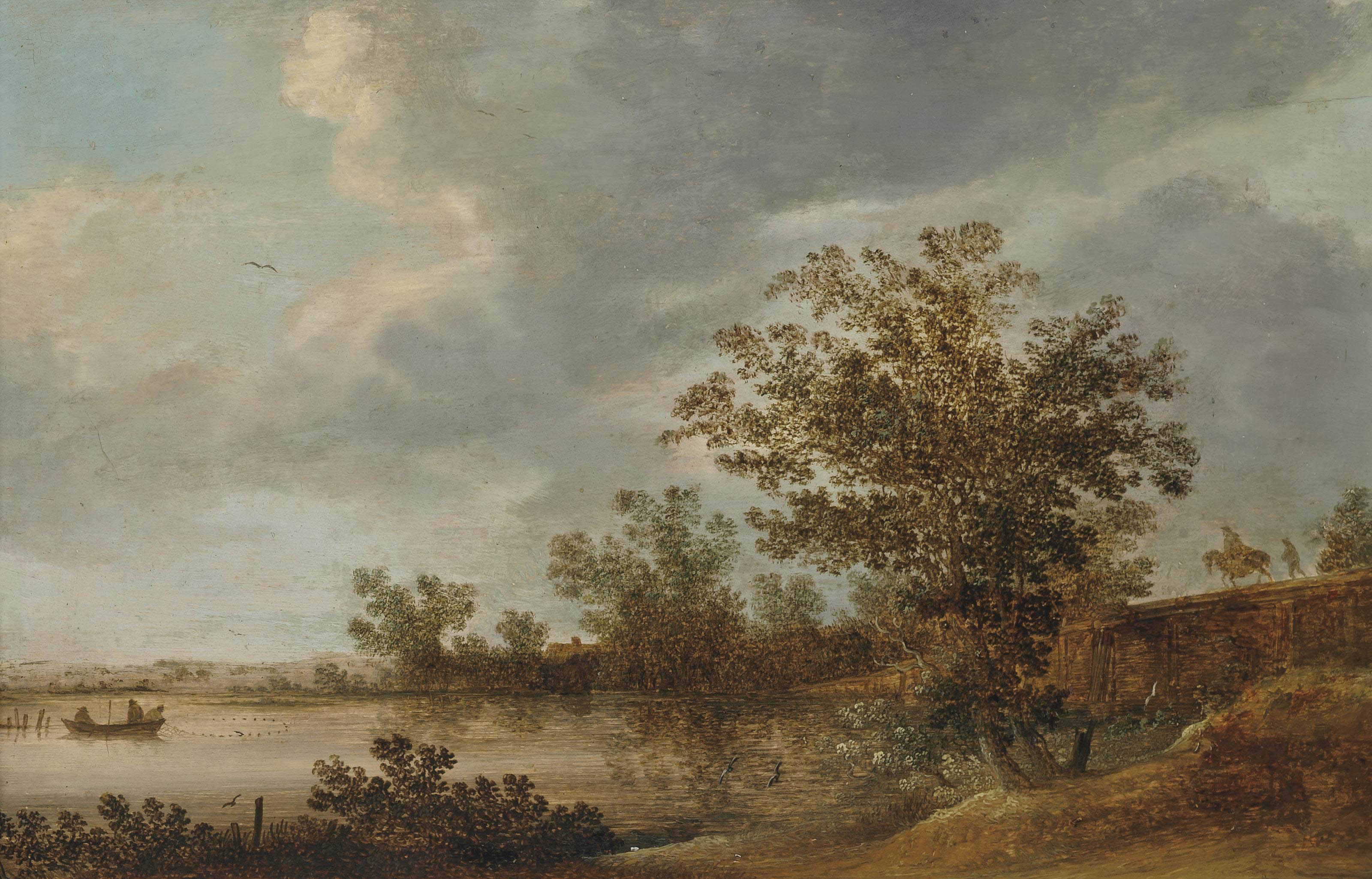 Jan van Goyen — Речной пейзаж с рыбаками, вытаскивающими свои сети