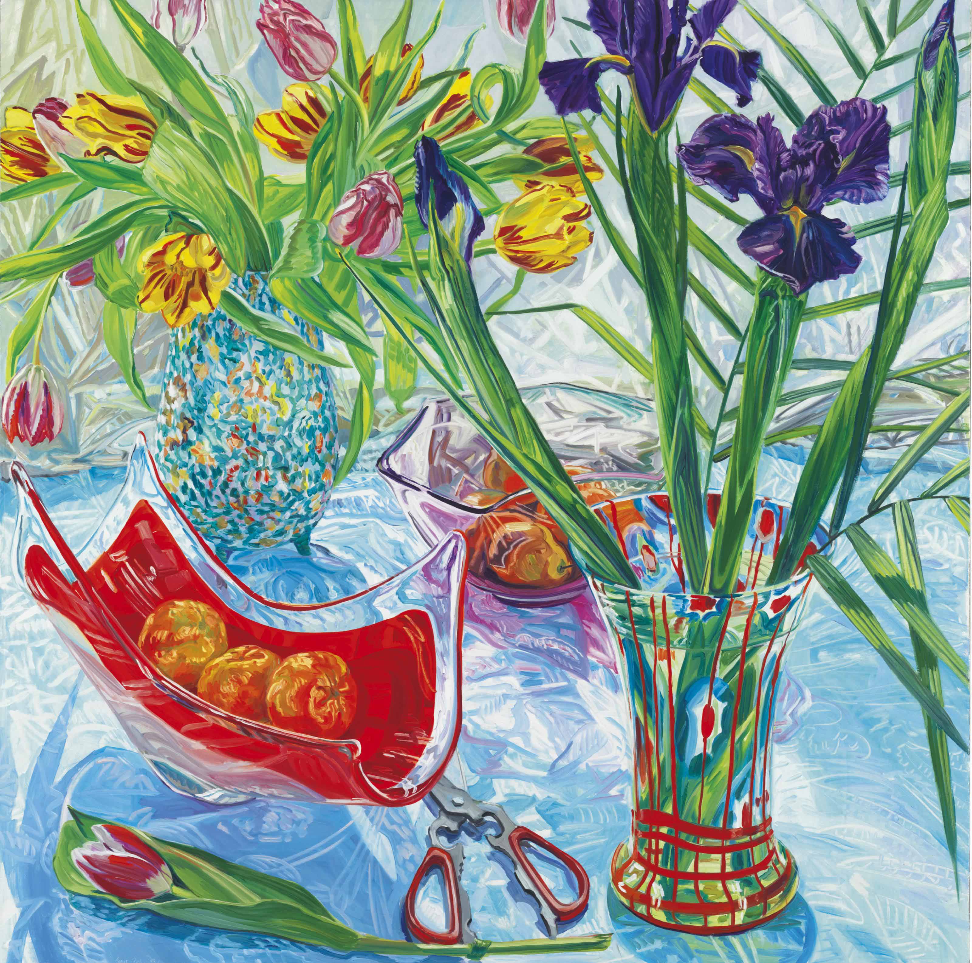 Janet Fish — Ирисы и красная ваза