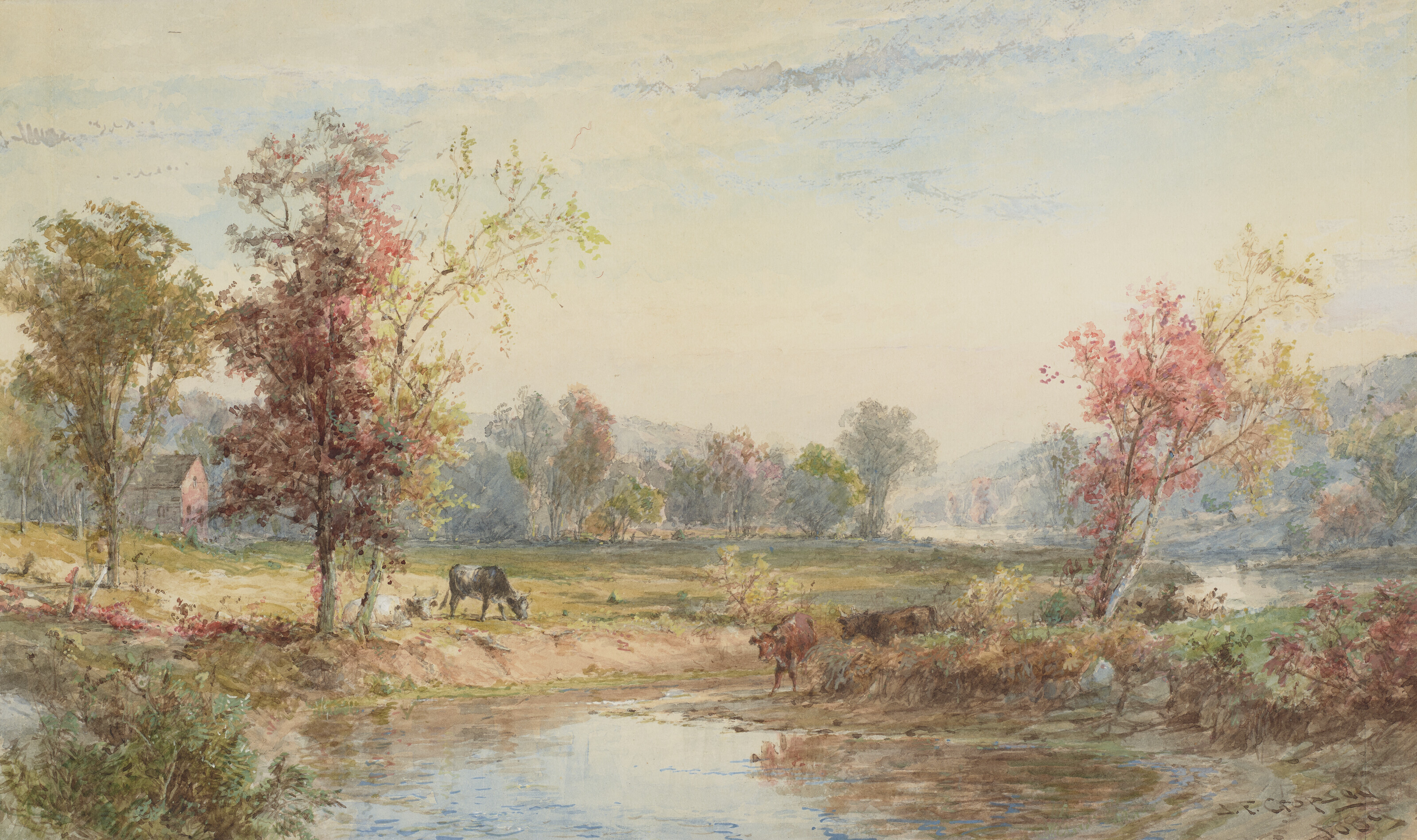 Jasper Francis Cropsey — Крупный рогатый скот в речном пейзаже