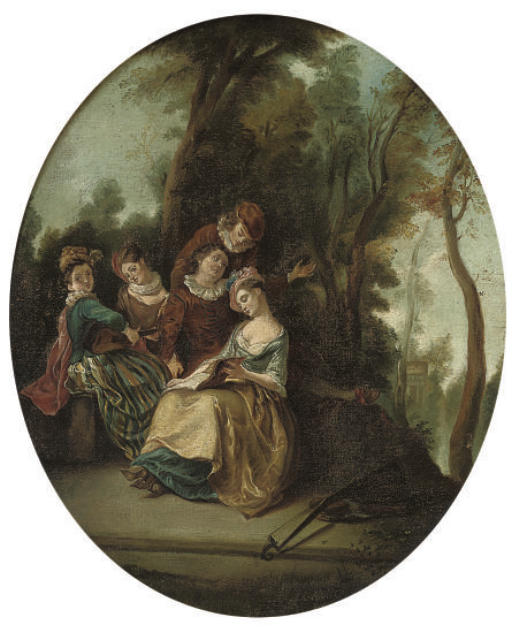 Jean Antoine Watteau — Элегантная компания, играющая музыку на фоне лесистого пейзажа