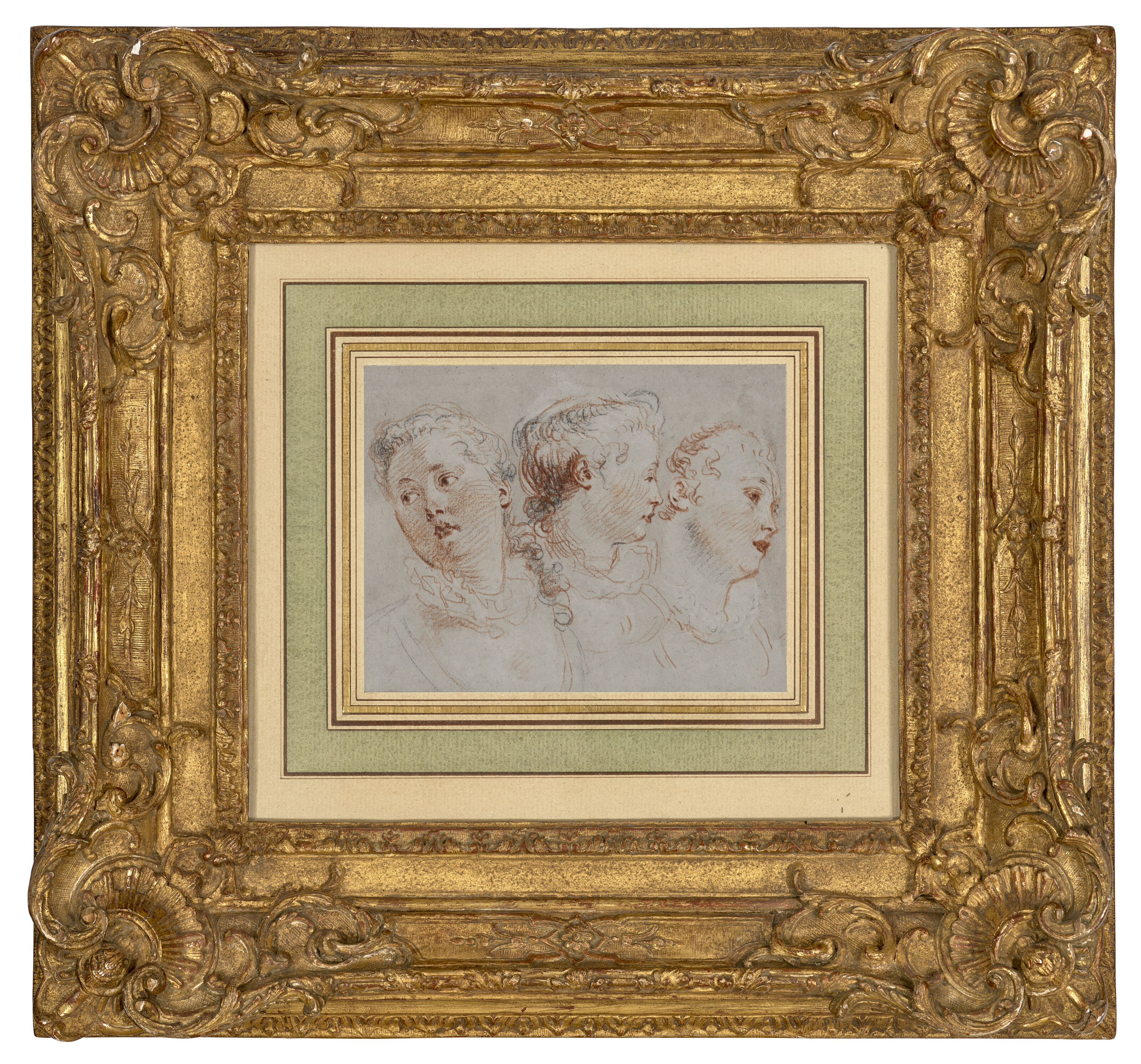Jean Antoine Watteau — Три женские головки, одна повернута влево, а две - вправо, изображение 2