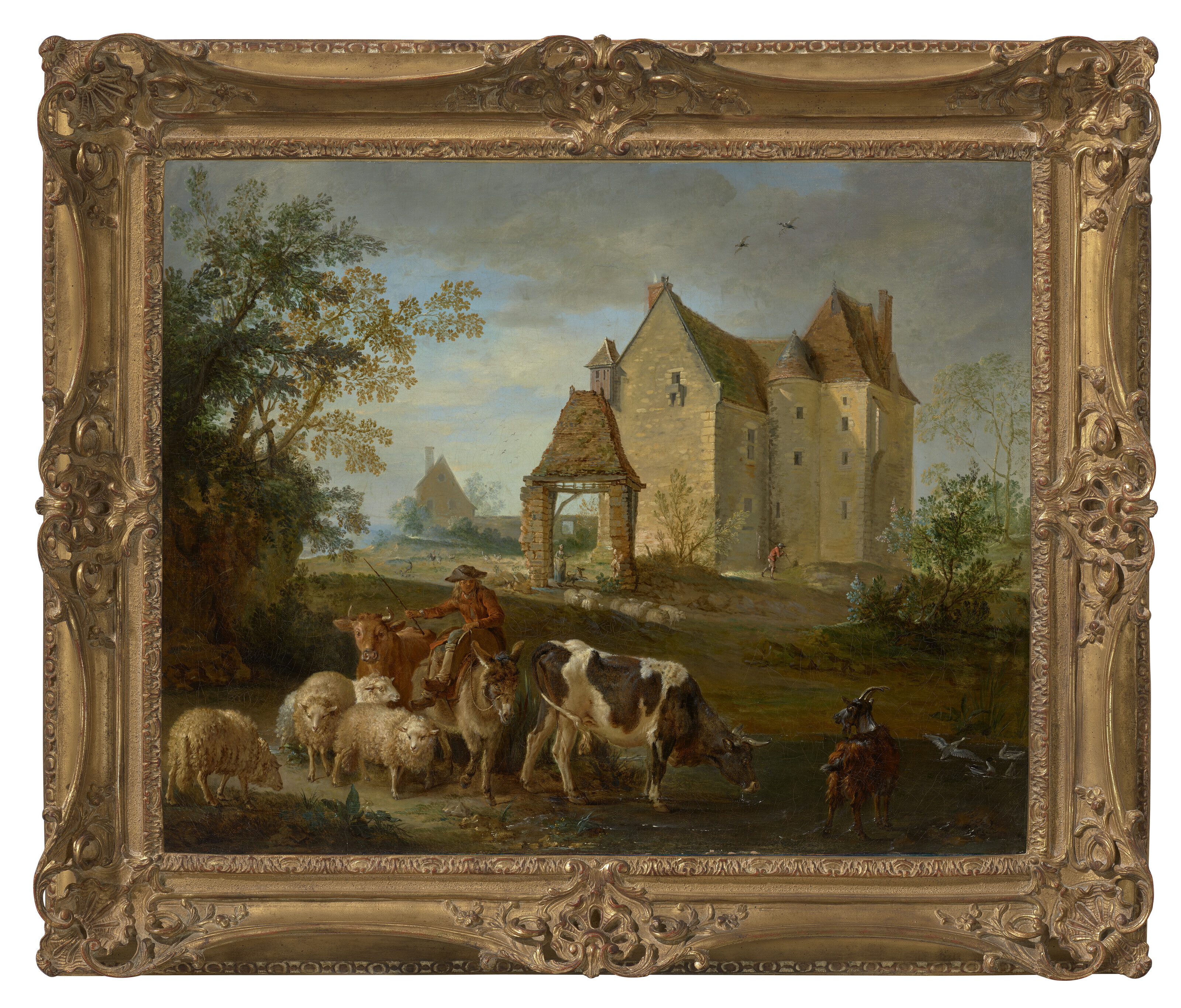Jean Baptiste Oudry — Пейзаж с пастухом, выгоняющим животных на пастбище, замок за ним., изображение 2