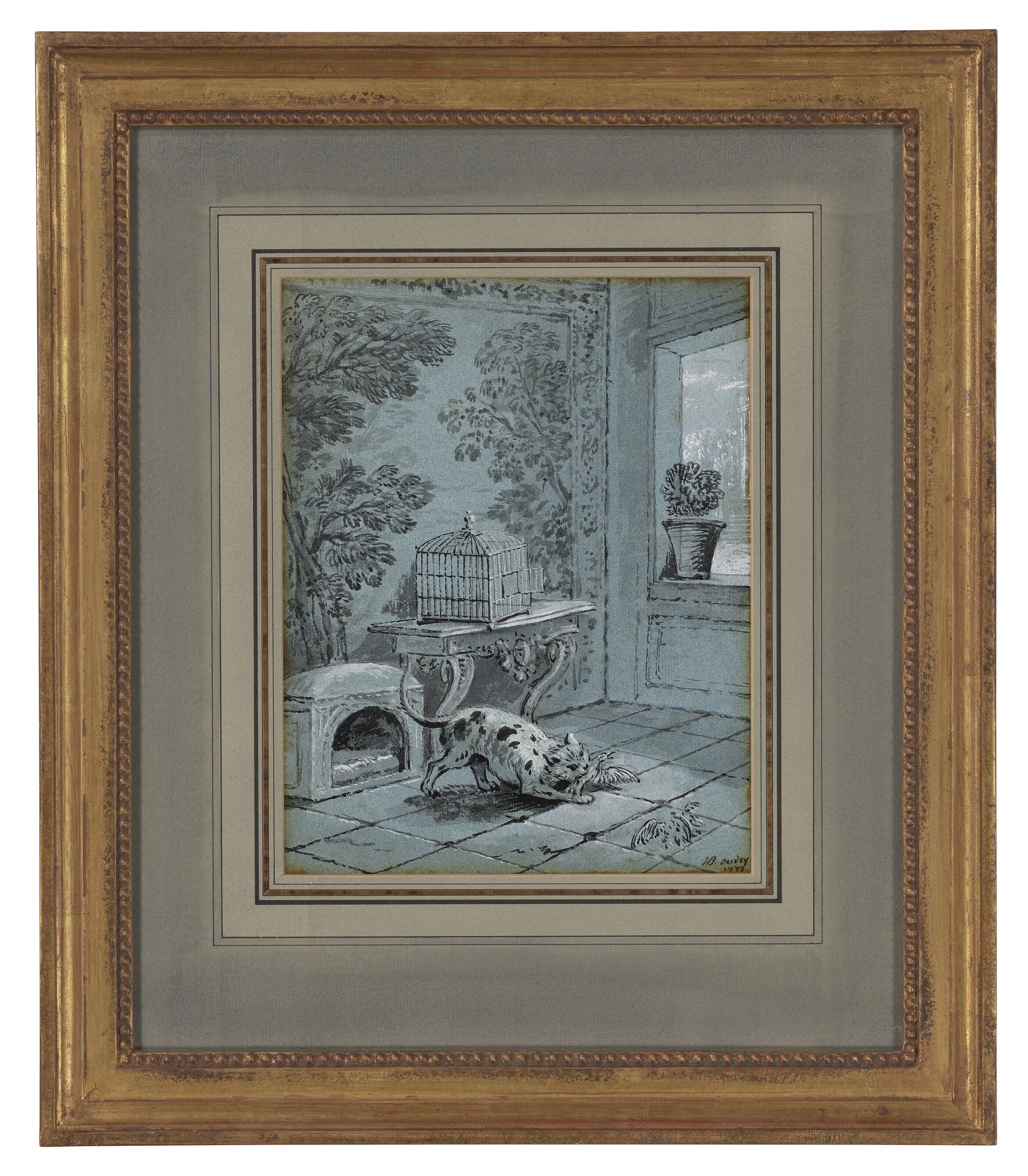 Jean Baptiste Oudry — Кот и два воробья (Жан де Лафонтен, Избранные басни, книга XII, басня II), изображение 2