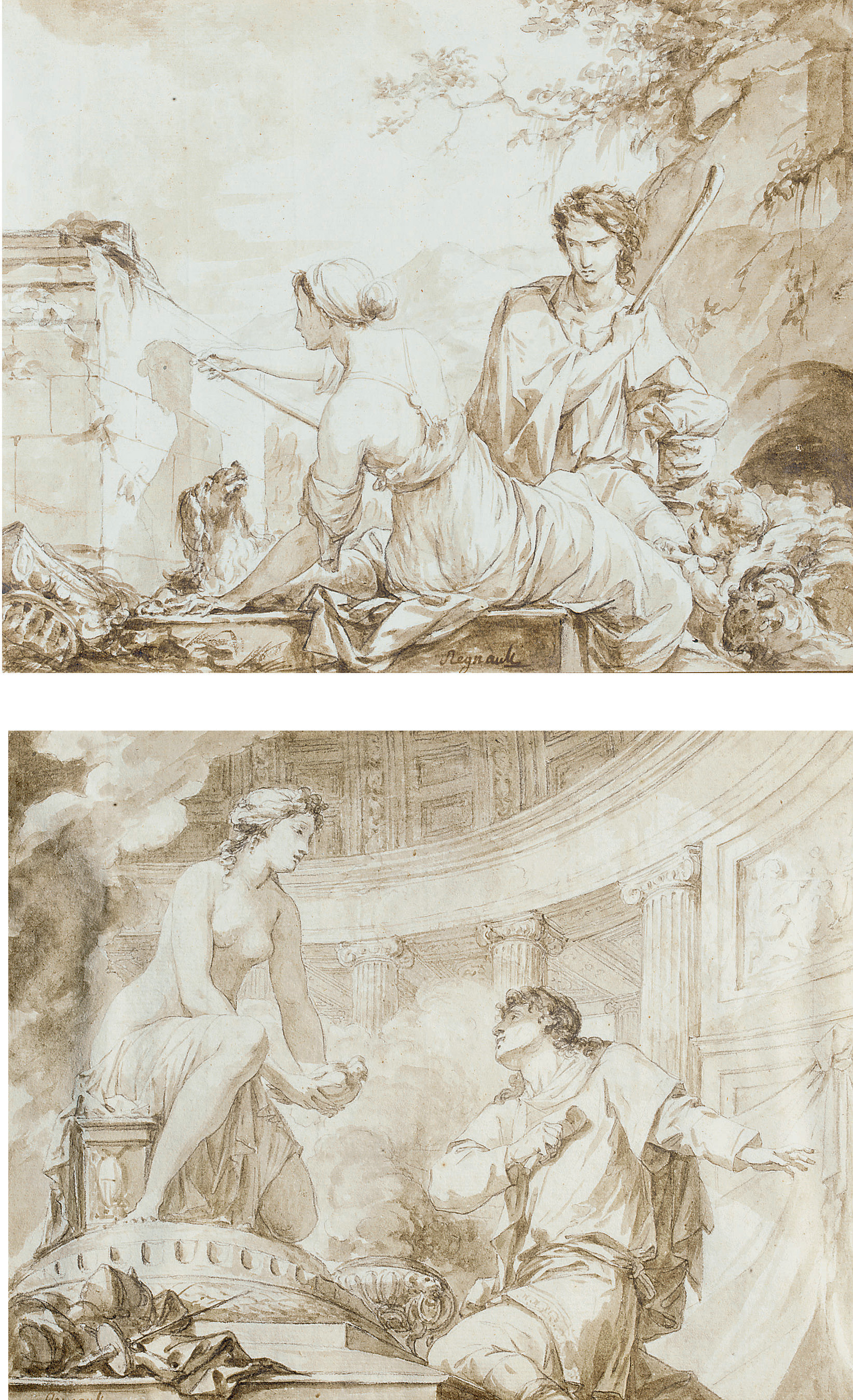 Jean Baptiste Regnault — Происхождение живописи, или Дибутада, изображающая профиль пастуха; и происхождение скульптуры, или Пигмалион и Галатея