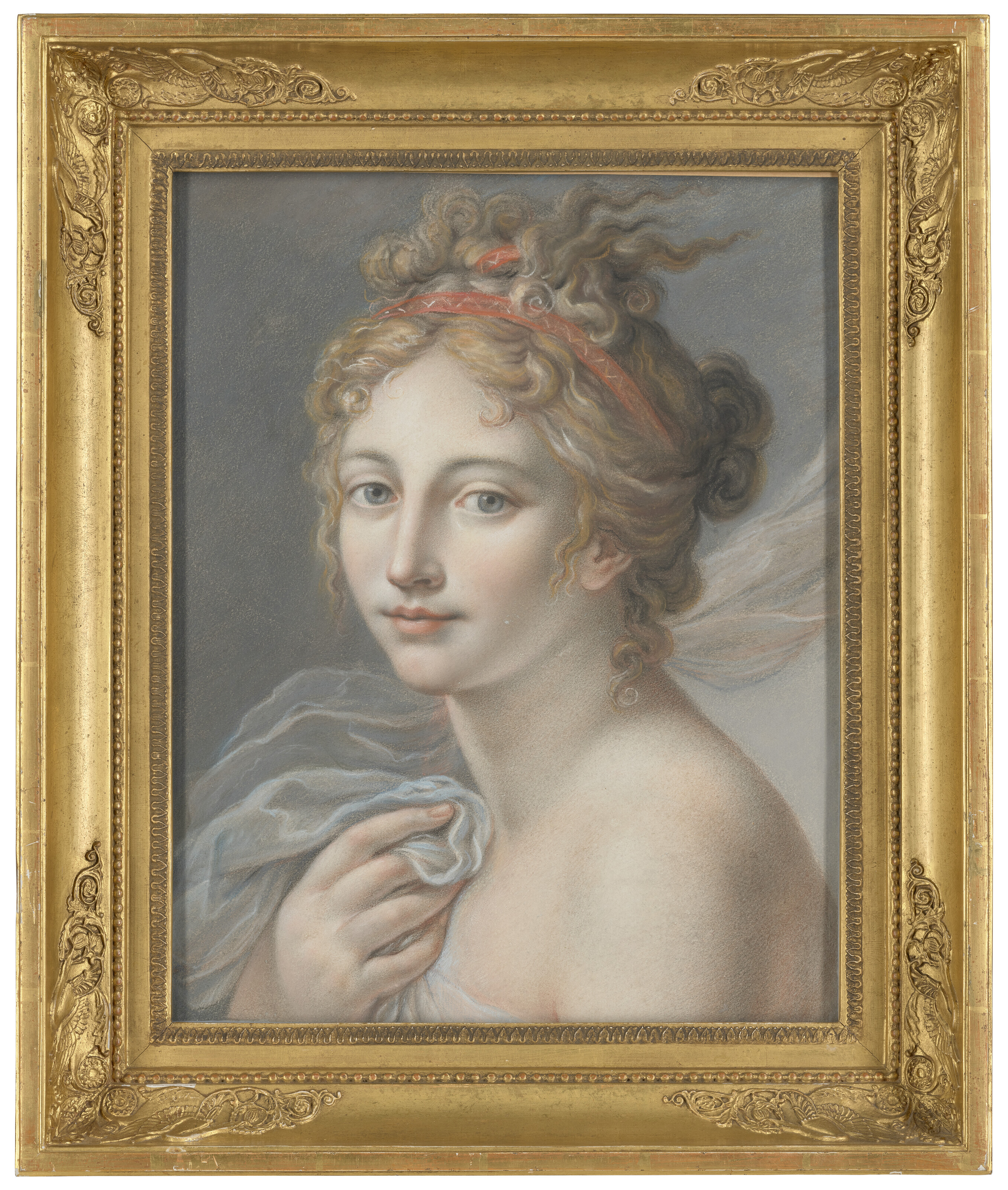 Jean Baptiste Regnault — Портрет молодой женщины в полный рост, с красной лентой в волосах и шарфом в правой руке., изображение 2