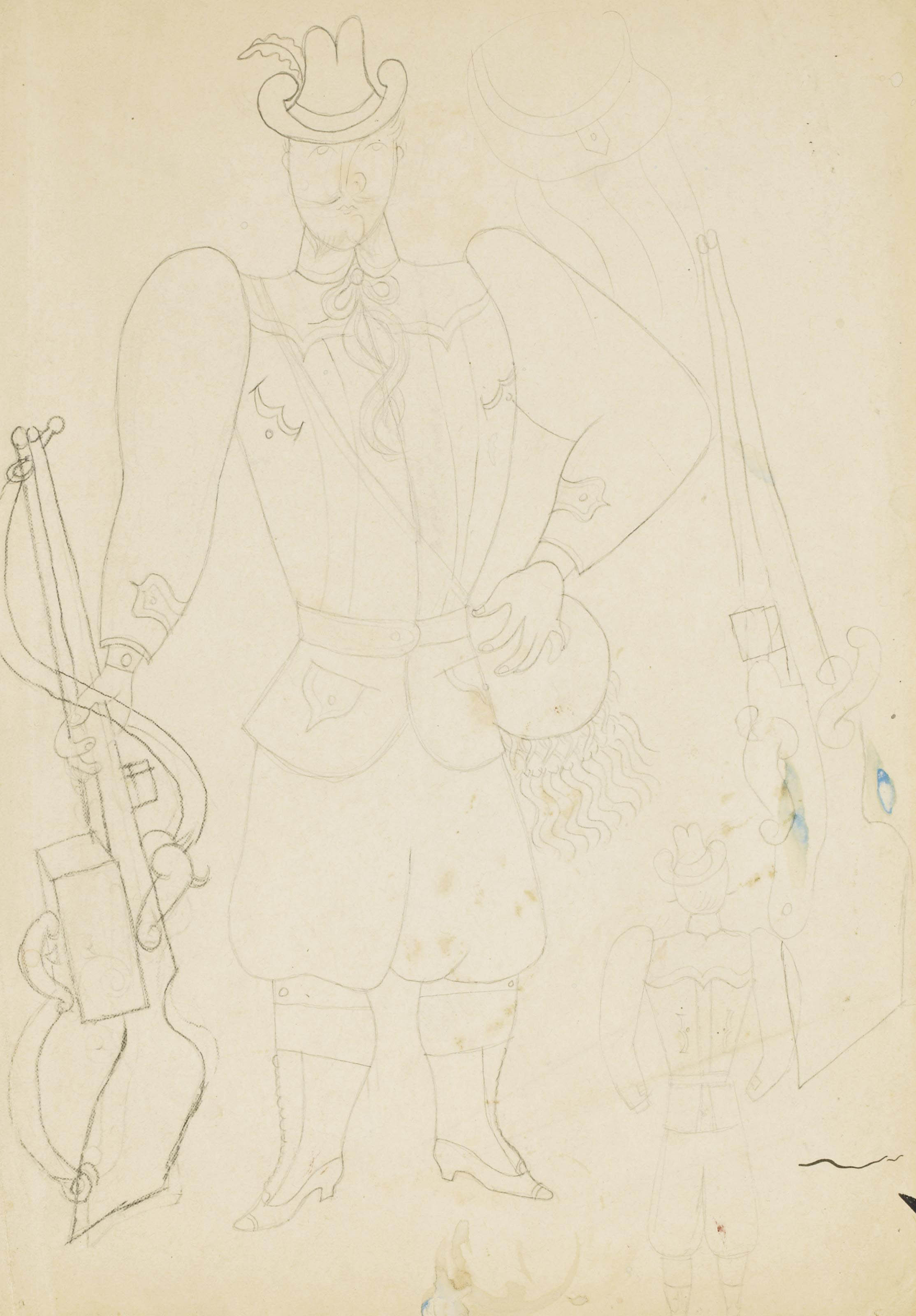 Jean Cocteau — Проект костюма для танца Мари Эйфелевой башни "Охотник" Жана Кокто