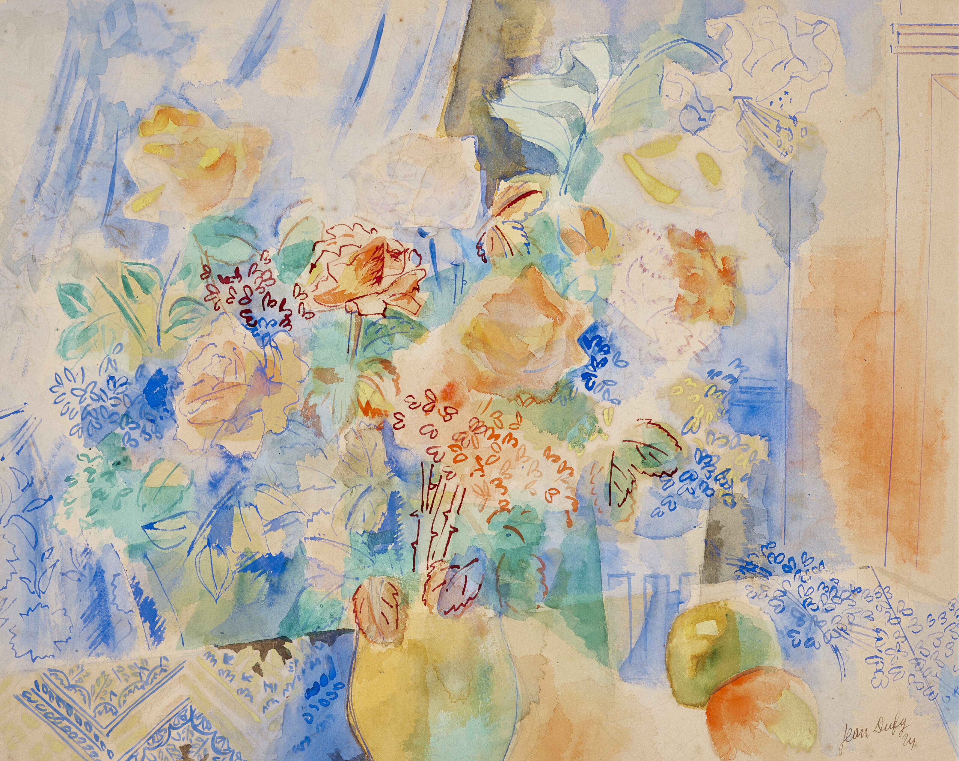 Jean Dufy — Букет из роз и лилий, изображение 1