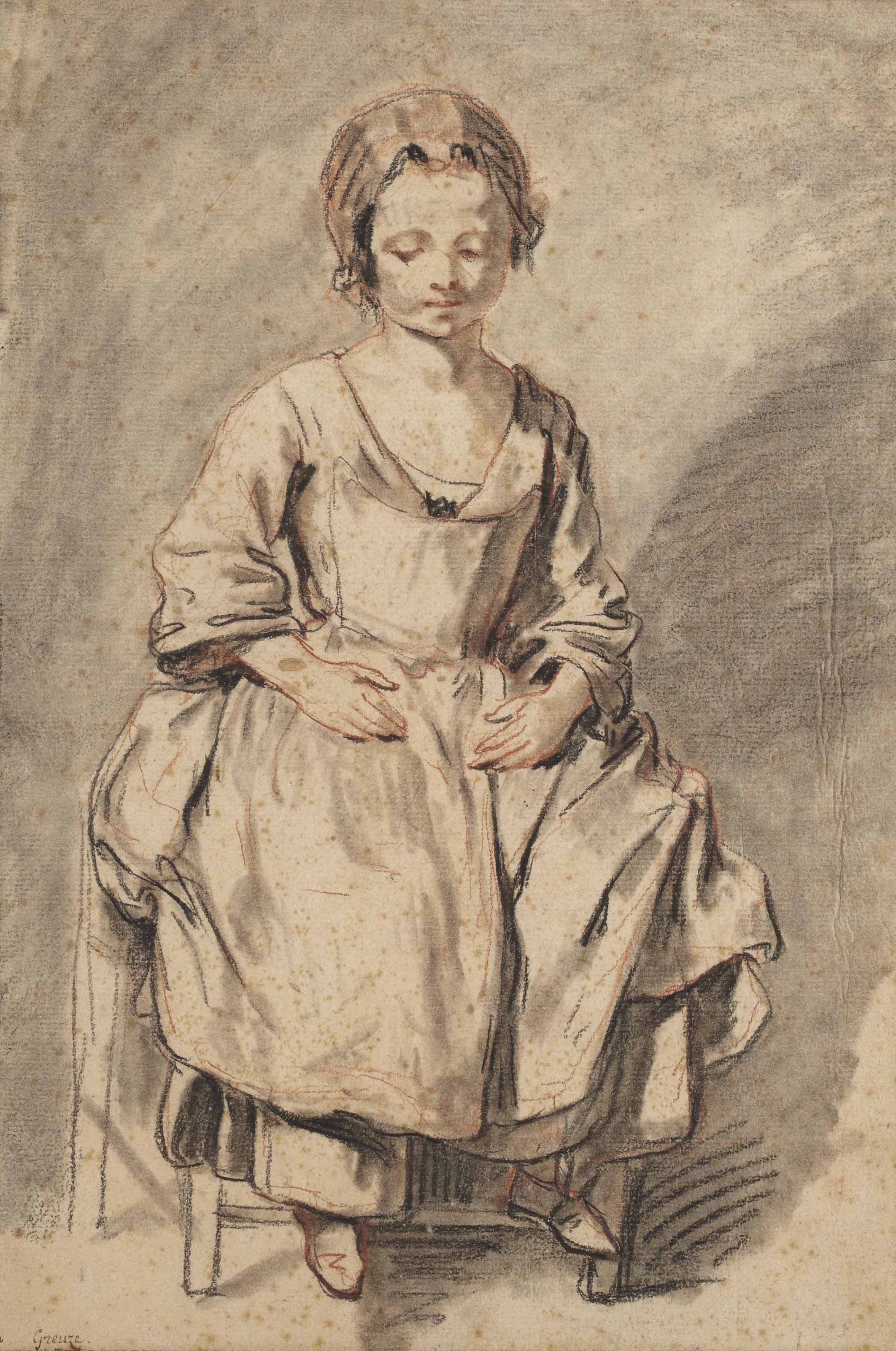 Jean-Baptiste Greuze — Молодая девушка сидит в кресле