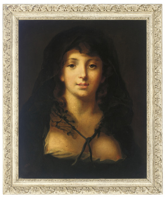Jean-Baptiste Greuze — ПОРТРЕТ ДЕВУШКИ, ДЛИНОЙ ДО ГРУДИ, В ЧЕРНОЙ ВУАЛИ И ЧЕРНОМ ПЛАТЬЕ