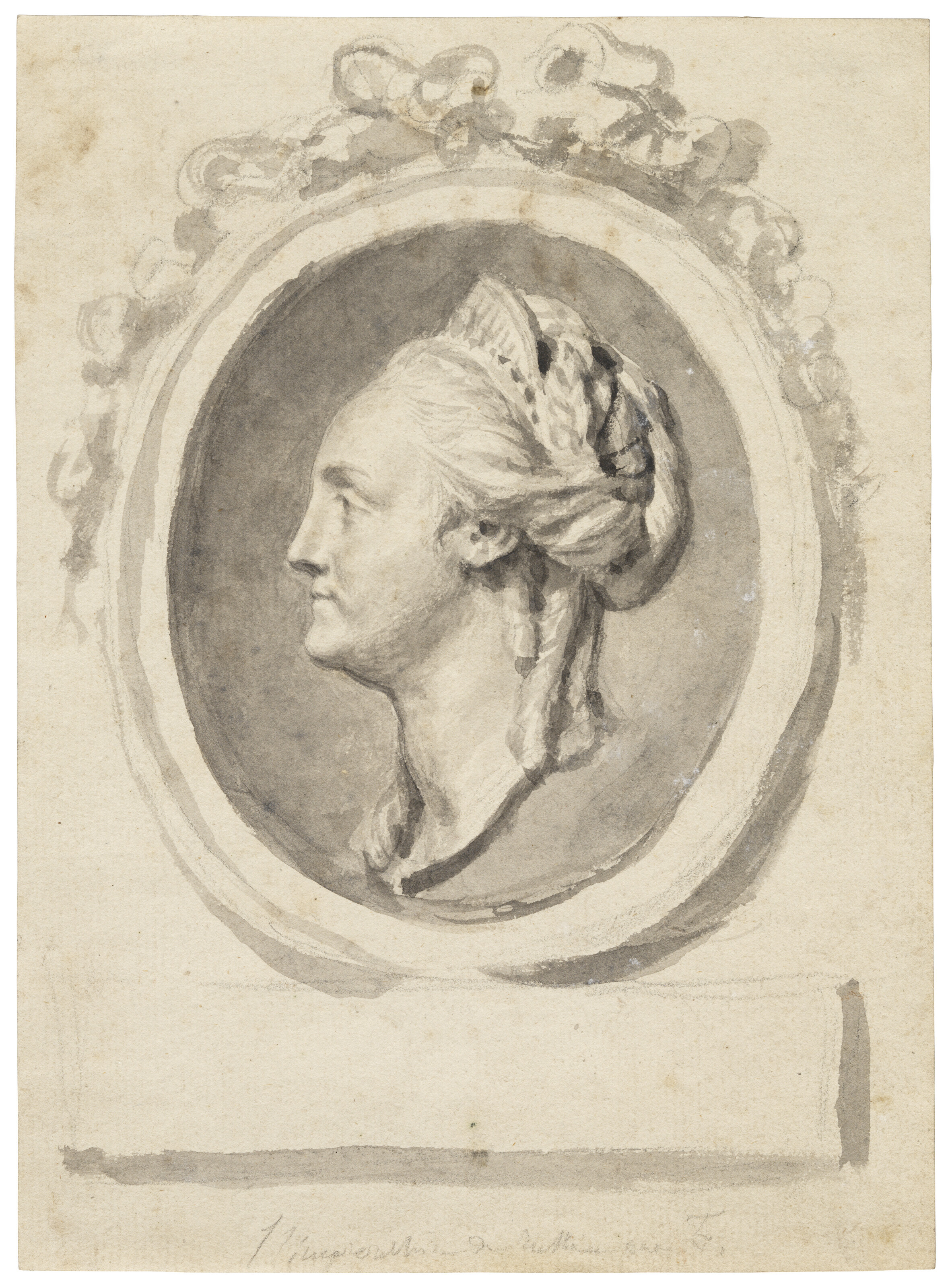 Jean-Baptiste Greuze — Портрет российской императрицы Екатерины Великой в профиль в овальной раме