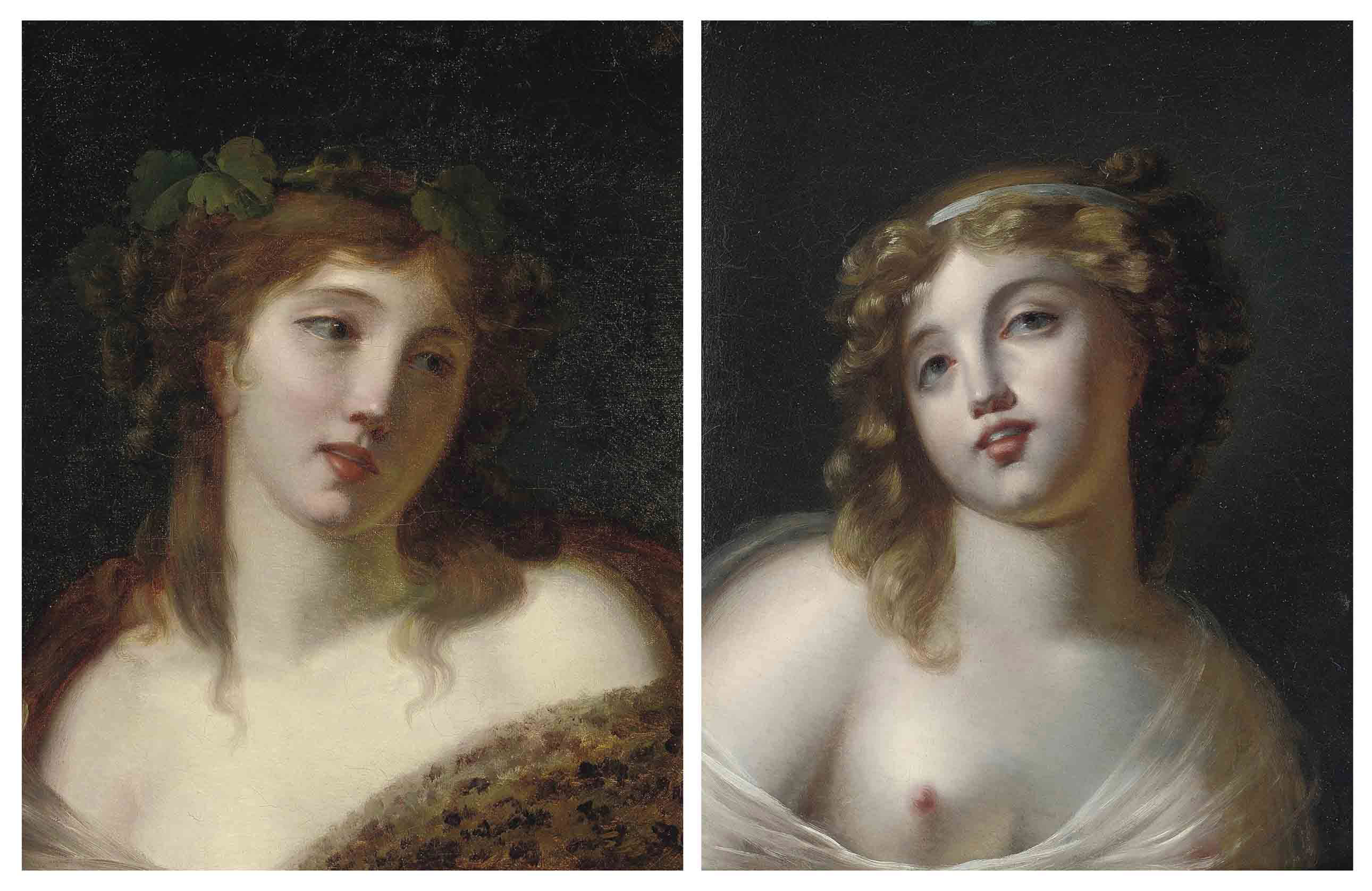 Jean-Baptiste Greuze — Портрет дамы, во весь рост, с венком в волосах; и портрет дамы, во весь рост, в стиле дезабилье