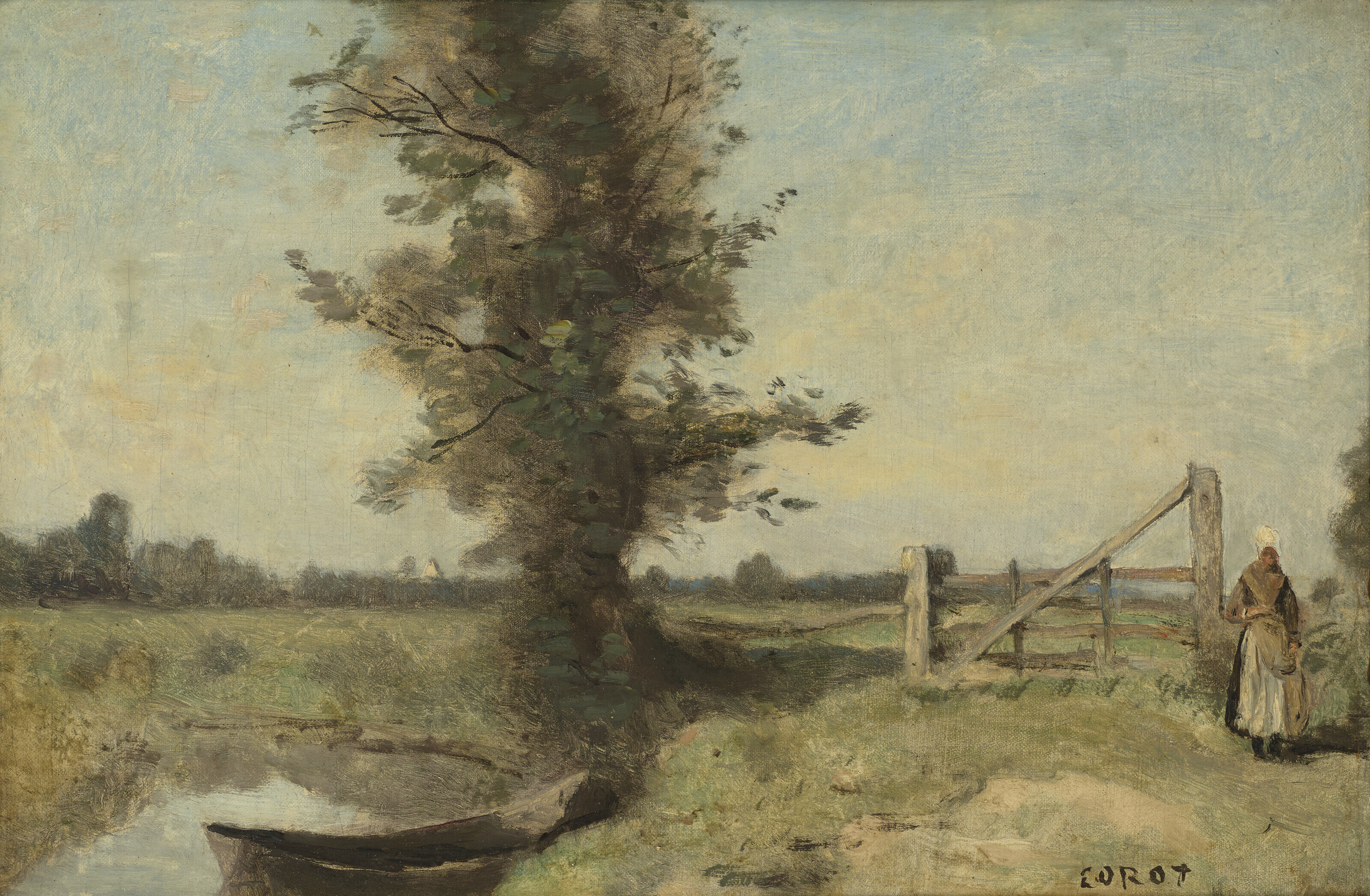 Jean-Baptiste-Camille Corot — У барьера на берегу канала, окрестности Аббевиля