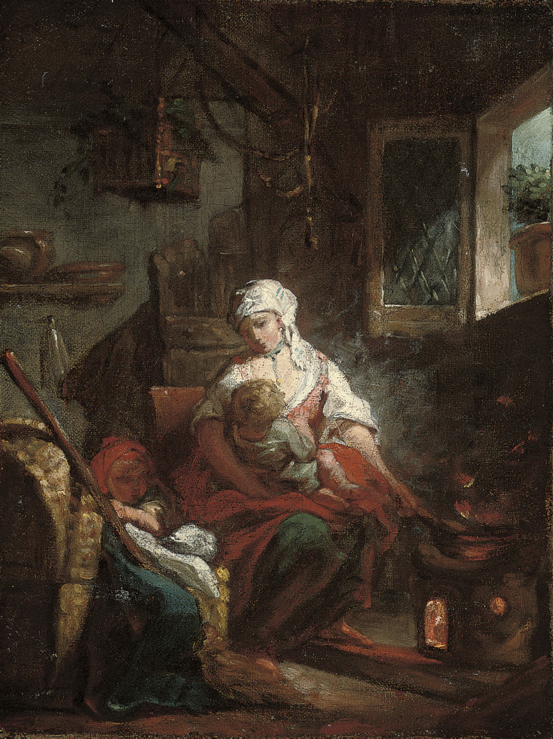 Jean-Honoré Fragonard — Мать с двумя детьми в интерьере