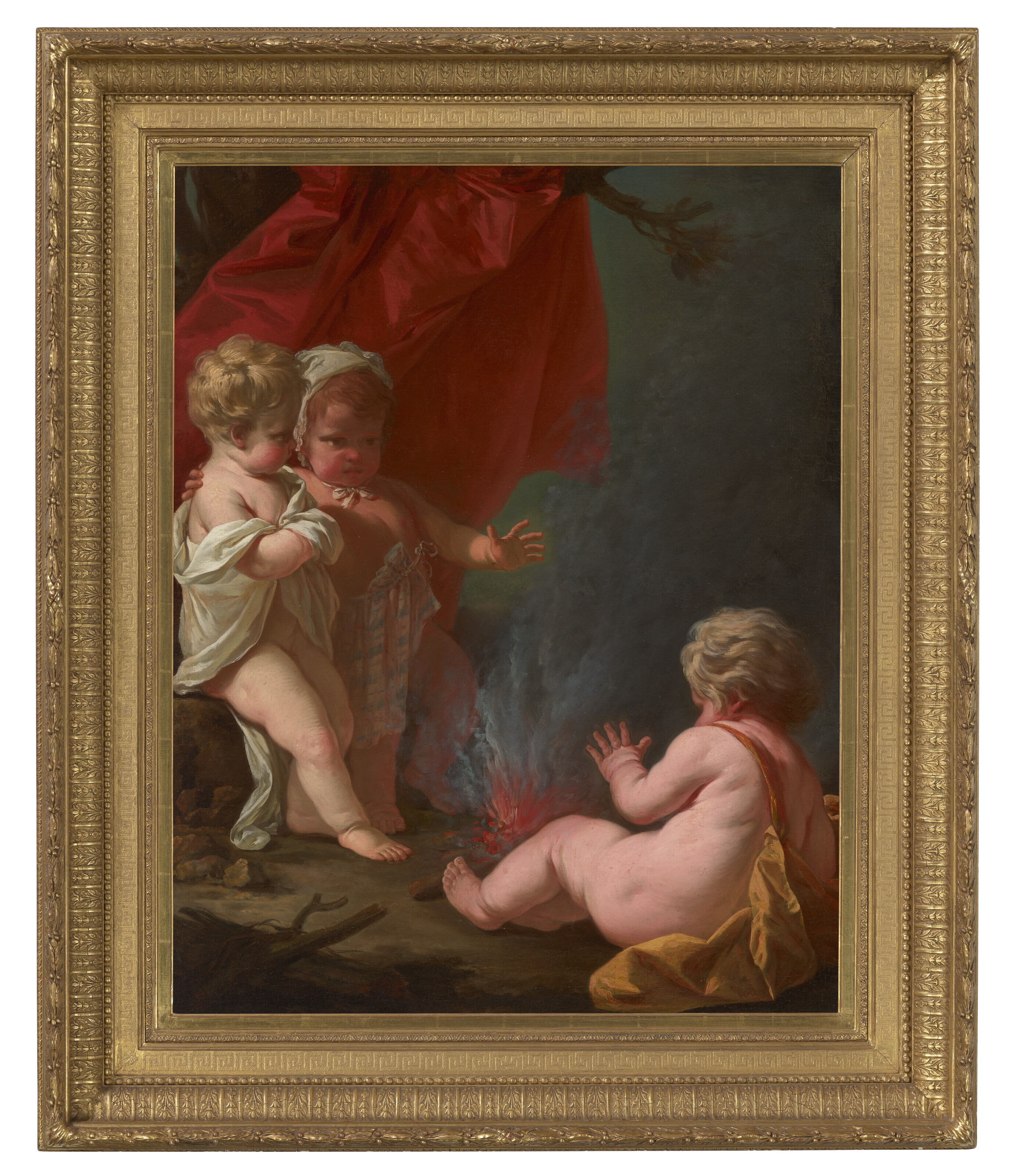 Jean-Honoré Fragonard — Трое маленьких детей греются у костра в окружении леса, изображение 2