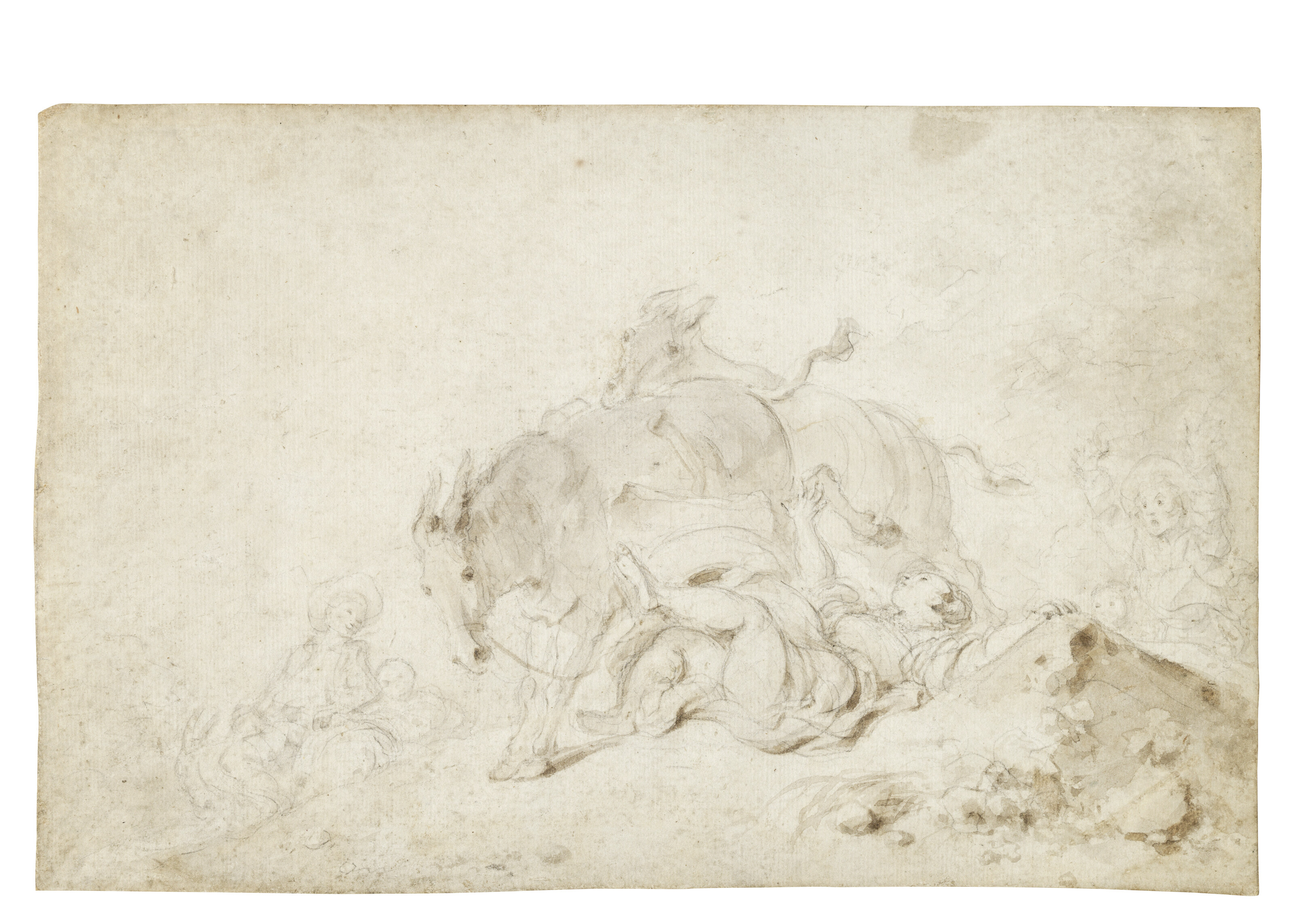 Jean-Honoré Fragonard — Порванный ремешок (справа); набросок молодой женщины, падающей с осла (сзади)