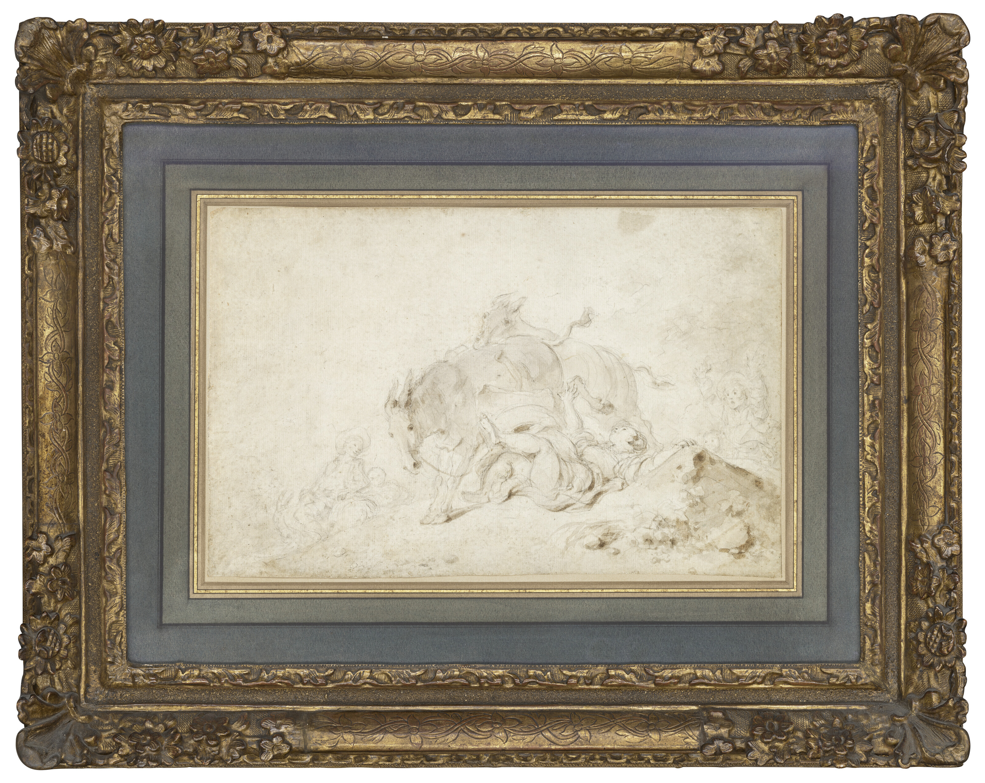 Jean-Honoré Fragonard — Порванный ремешок (справа); набросок молодой женщины, падающей с осла (сзади), изображение 2