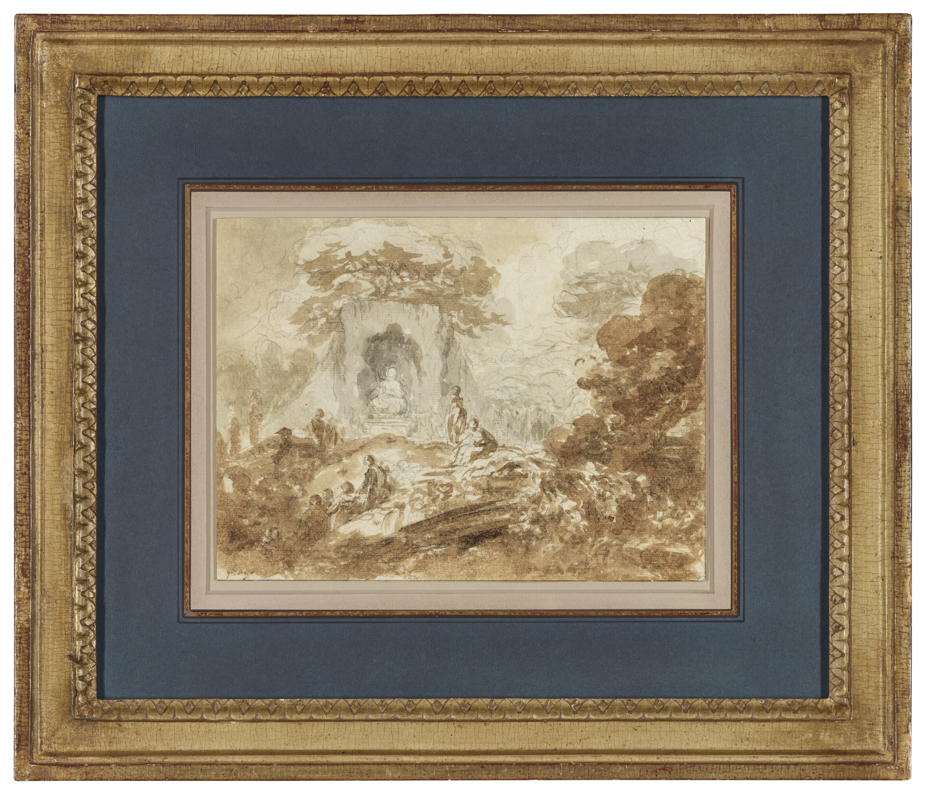 Jean-Honoré Fragonard — Вид на парк с фигурами, любующимися статуей, изображение 2