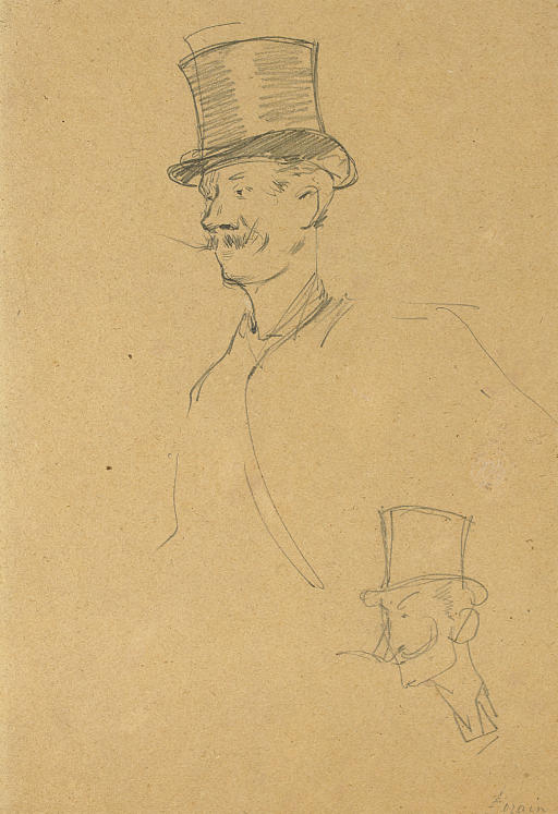 Jean-Louis Forain — Усатый джентльмен, невысокого роста, в цилиндре, и дополнительный этюд с той же фигурой