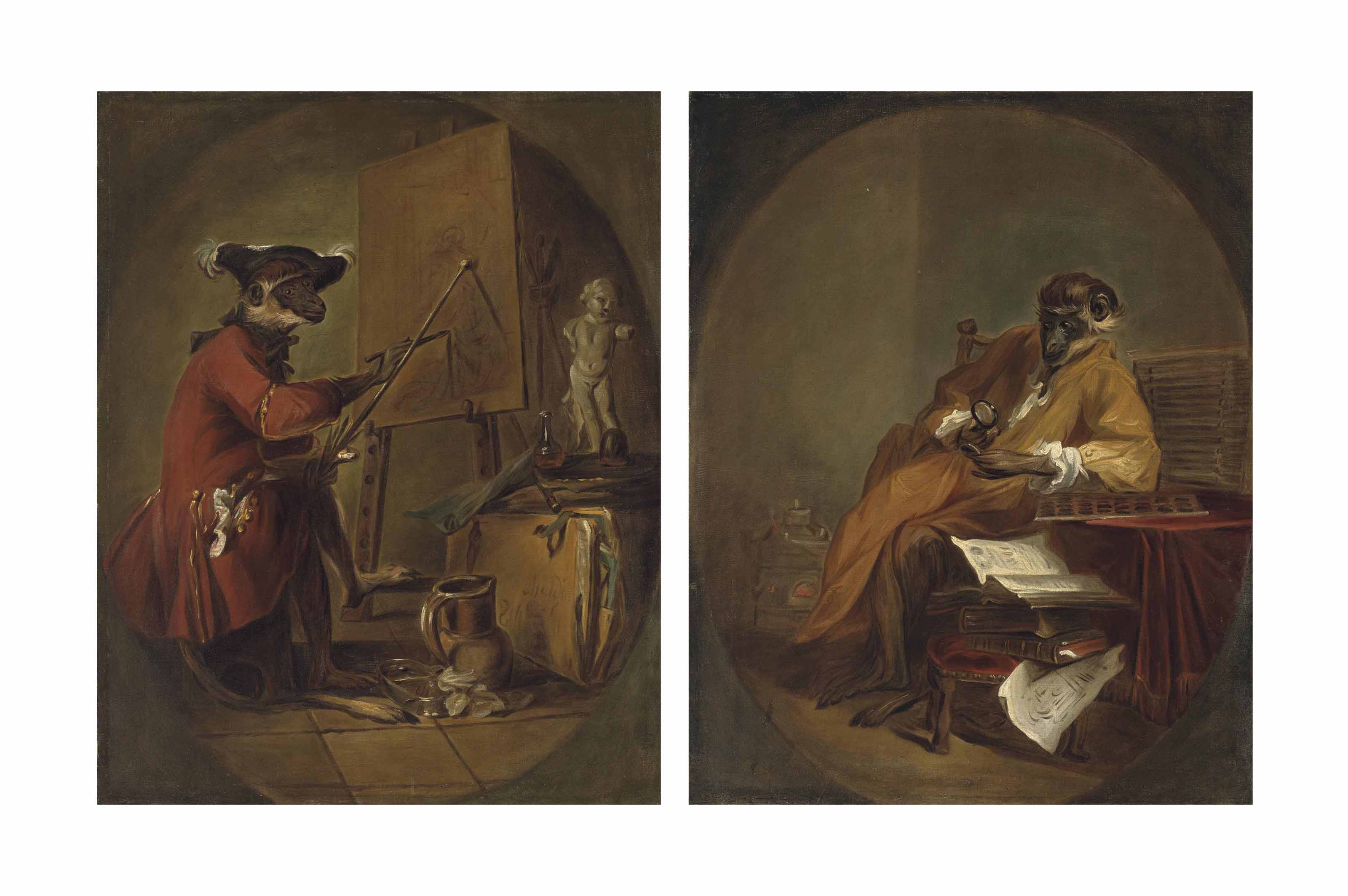 Jean-Siméon Chardin — Le singe peintre ("Художник-обезьяна") и Le singe antiquaire ("Антиквар-обезьяна").
