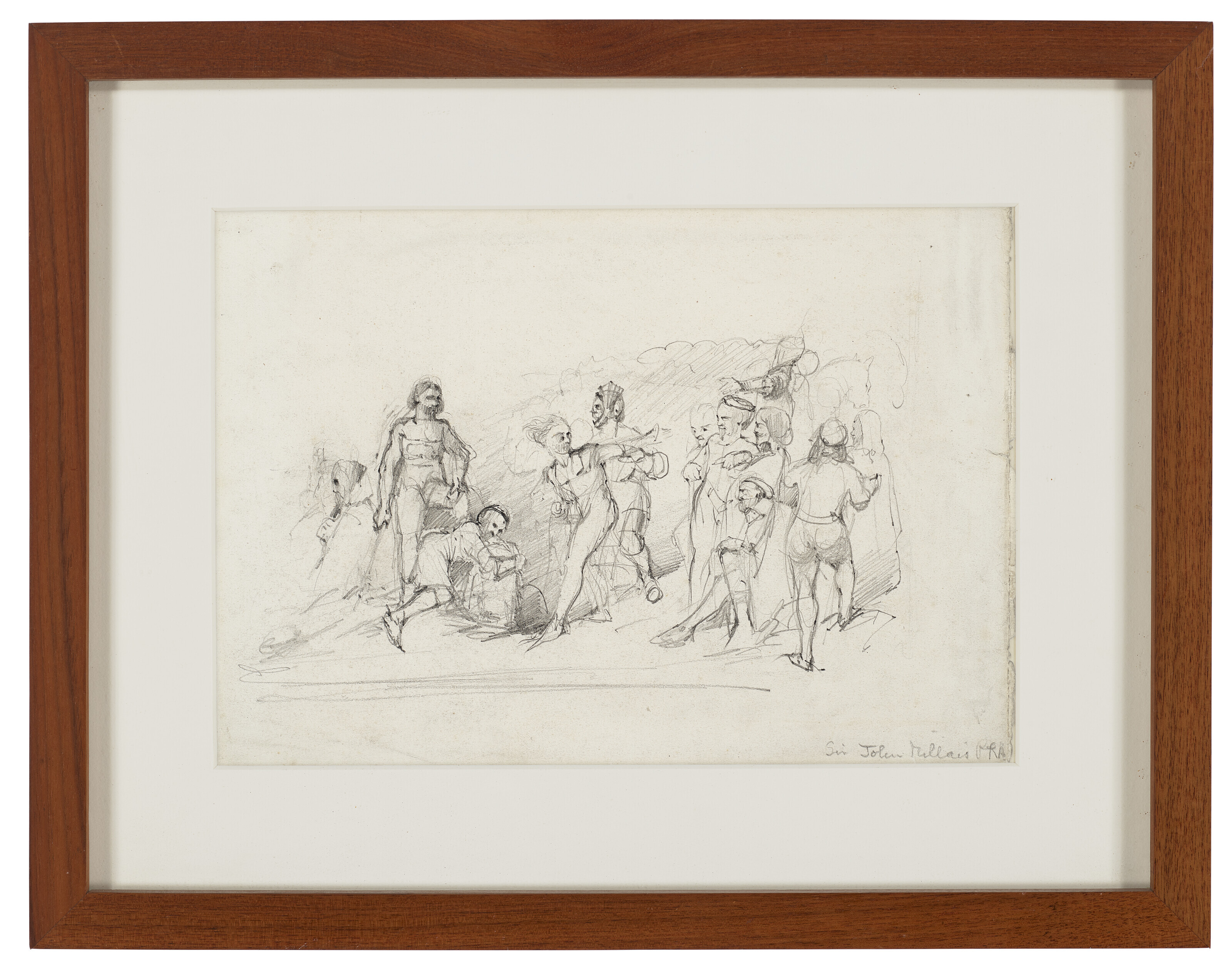 John Everett Millais — Драматическая историческая сцена (справа); Группа фигур и собака, окружающие мертвеца (сзади), изображение 3