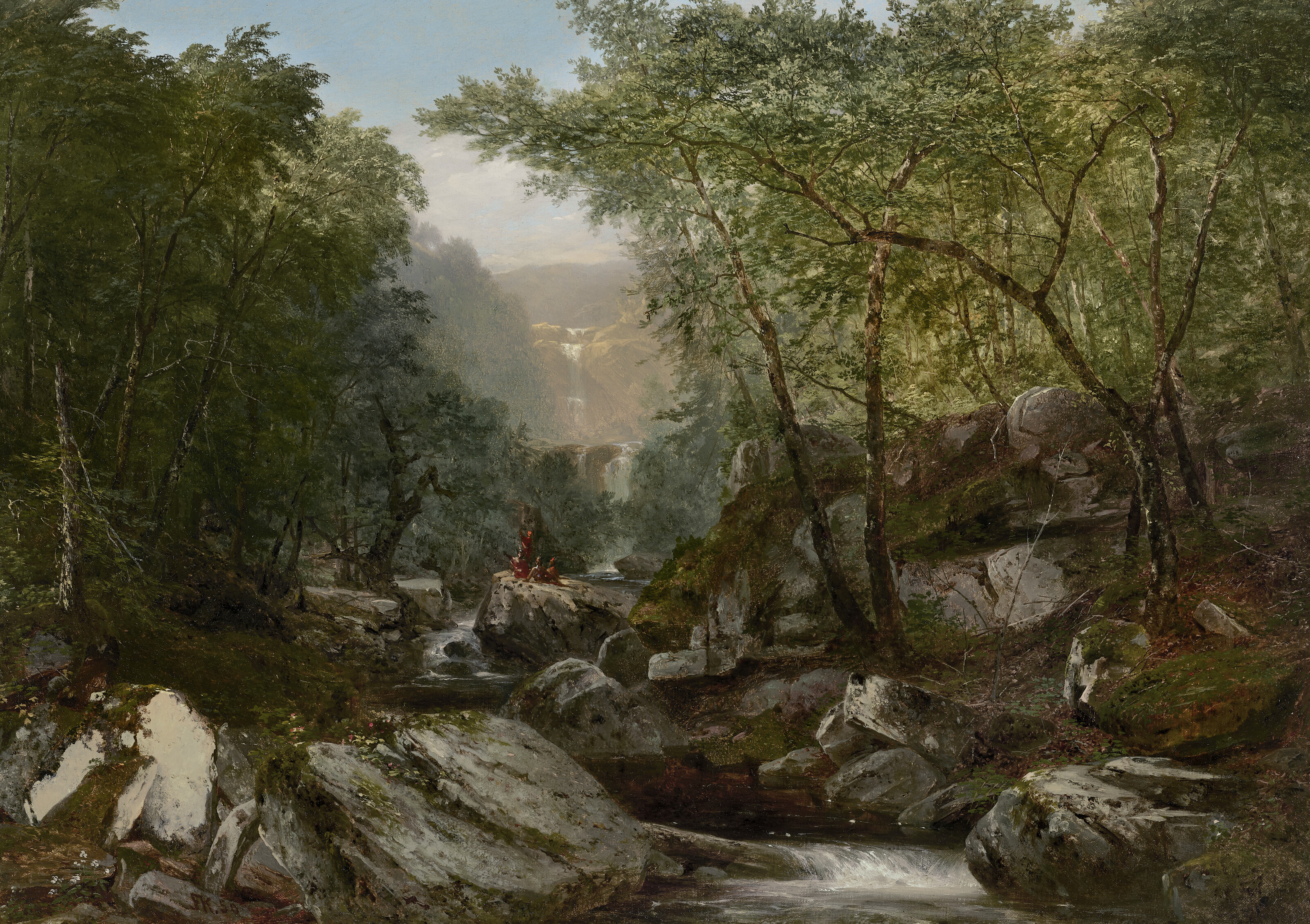 John Frederick Kensett — Водопад в лесу с индейцами
