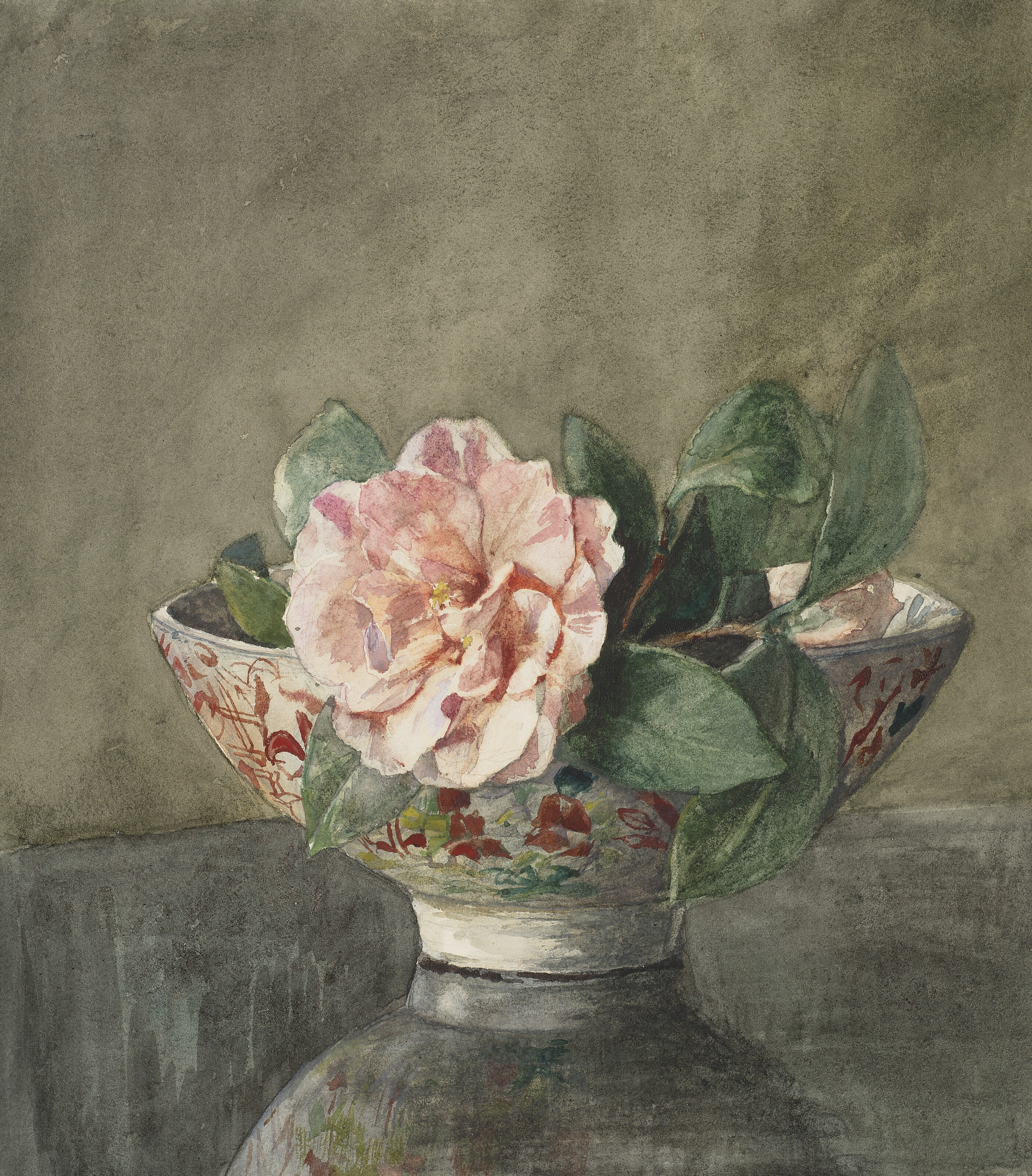 John La Farge — Камелия в старинной китайской вазе на черном лакированном столике