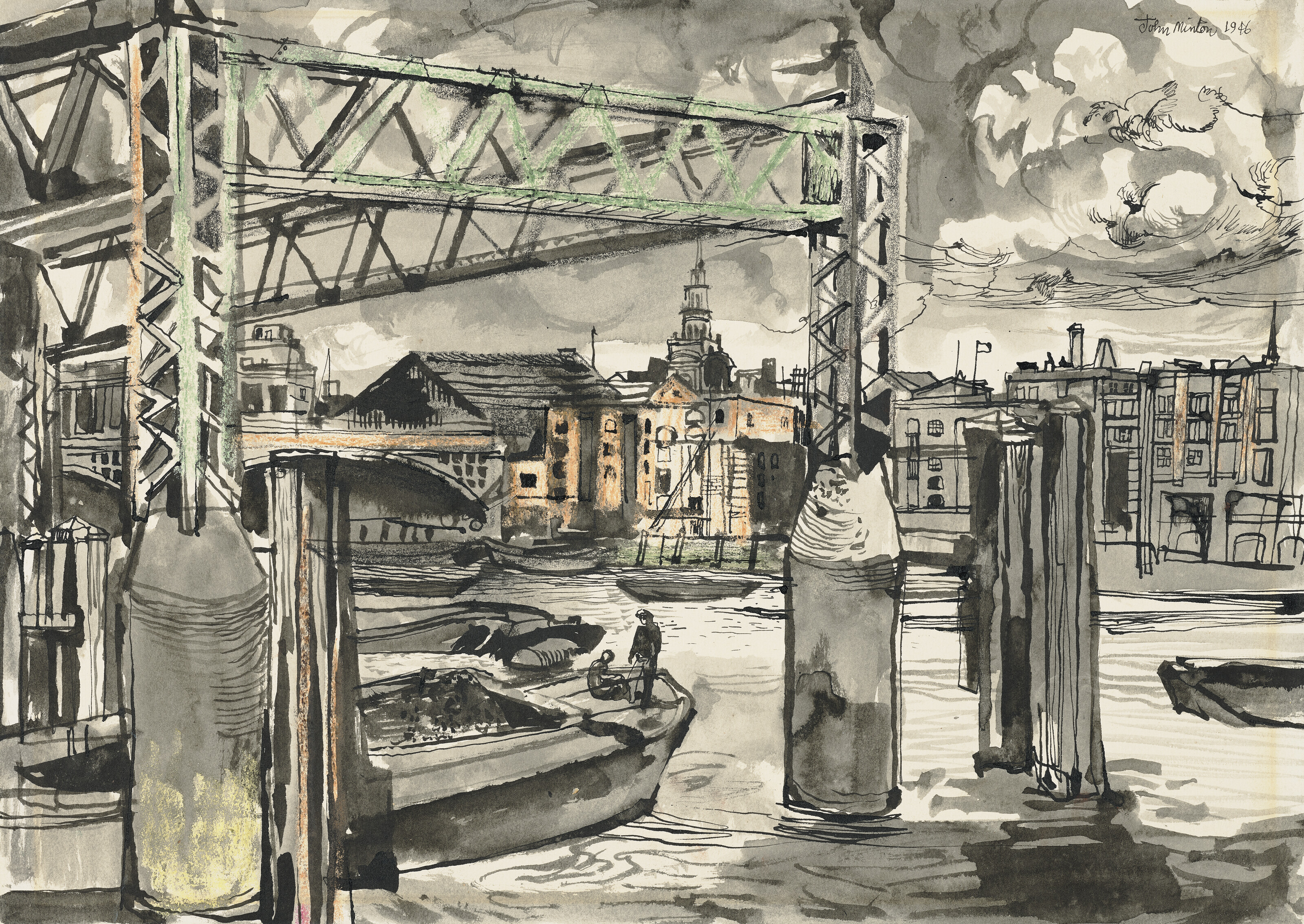 John Minton — Железнодорожный мост Блэкфрайарз и город со стороны Бэнксайда, изображение 1