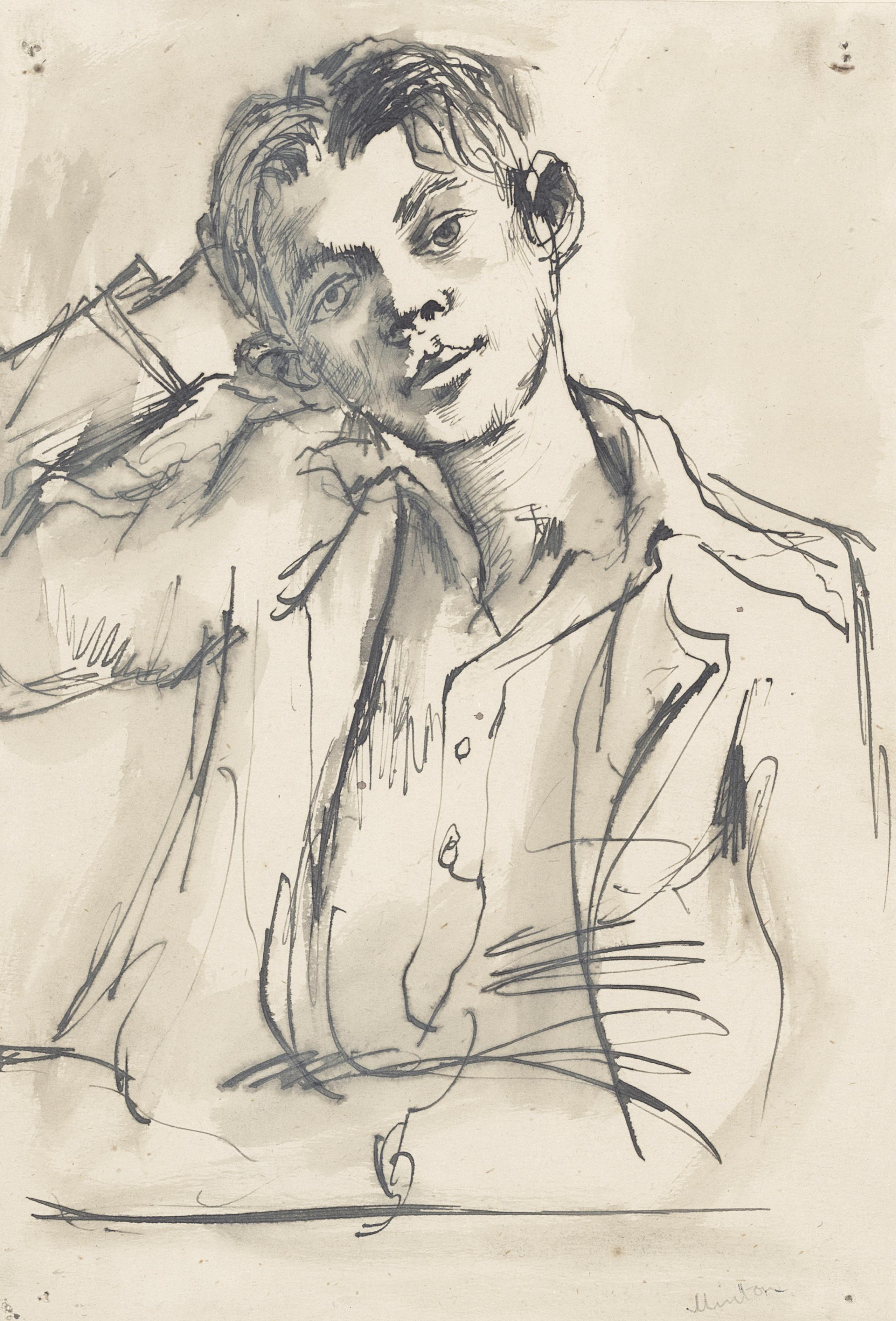 John Minton — Портрет Ричарда; еще один портрет Ричарда, 1939; Иллюстрация к роману Мартина Гоффа; Портрет Нормана Баркера; и две женщины, отдыхающие на пляже, изображение 2