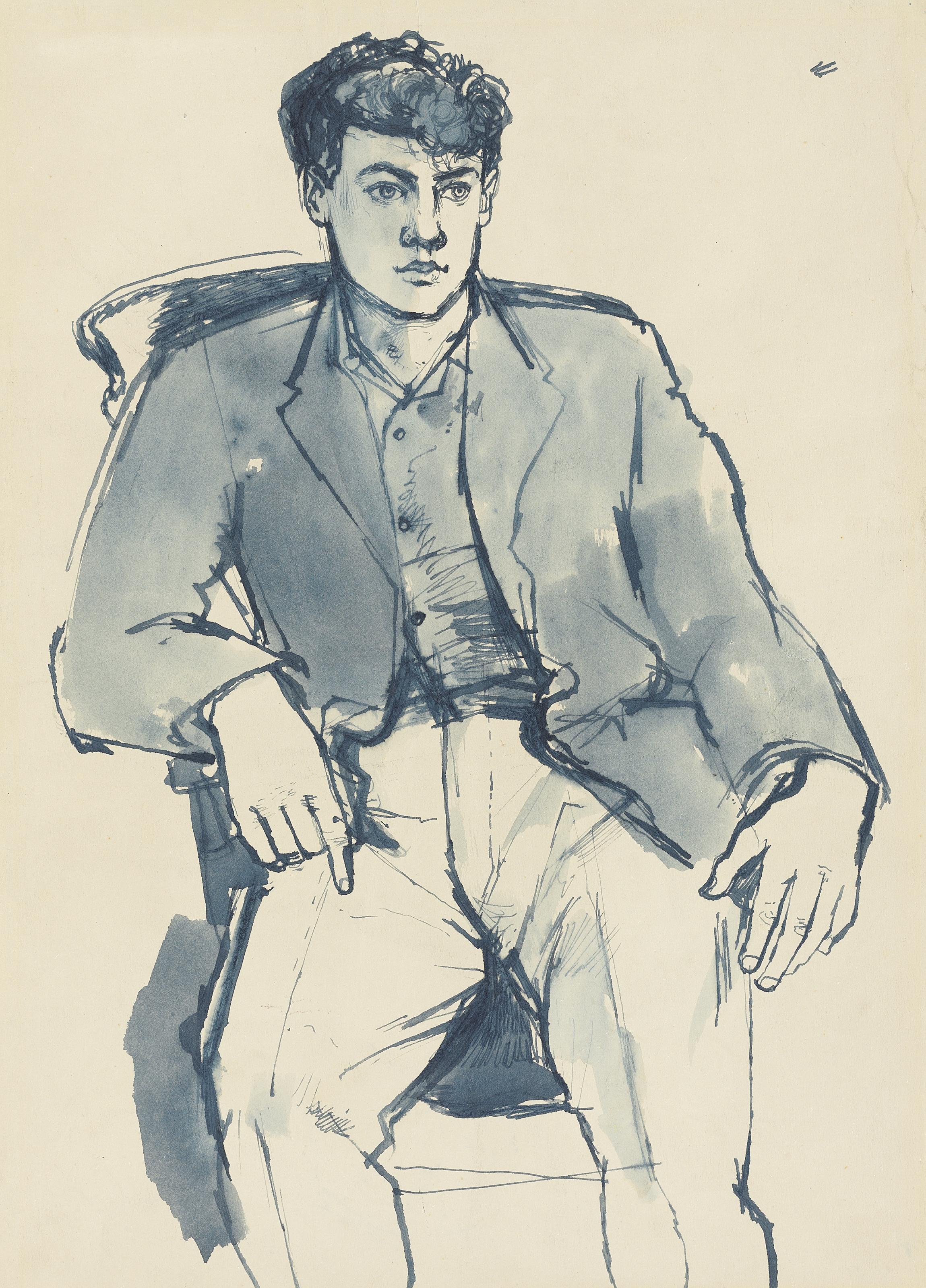 John Minton — Портрет Ричарда; еще один портрет Ричарда, 1939; Иллюстрация к роману Мартина Гоффа; Портрет Нормана Баркера; и две женщины, отдыхающие на пляже, изображение 3
