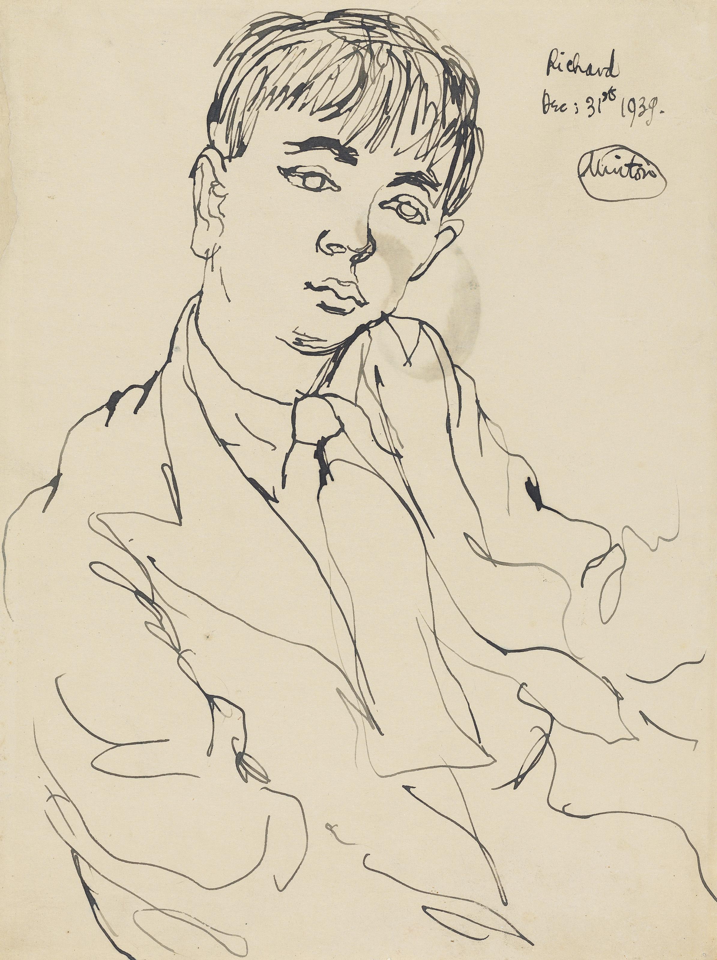 John Minton — Портрет Ричарда; еще один портрет Ричарда, 1939; Иллюстрация к роману Мартина Гоффа; Портрет Нормана Баркера; и две женщины, отдыхающие на пляже, изображение 4