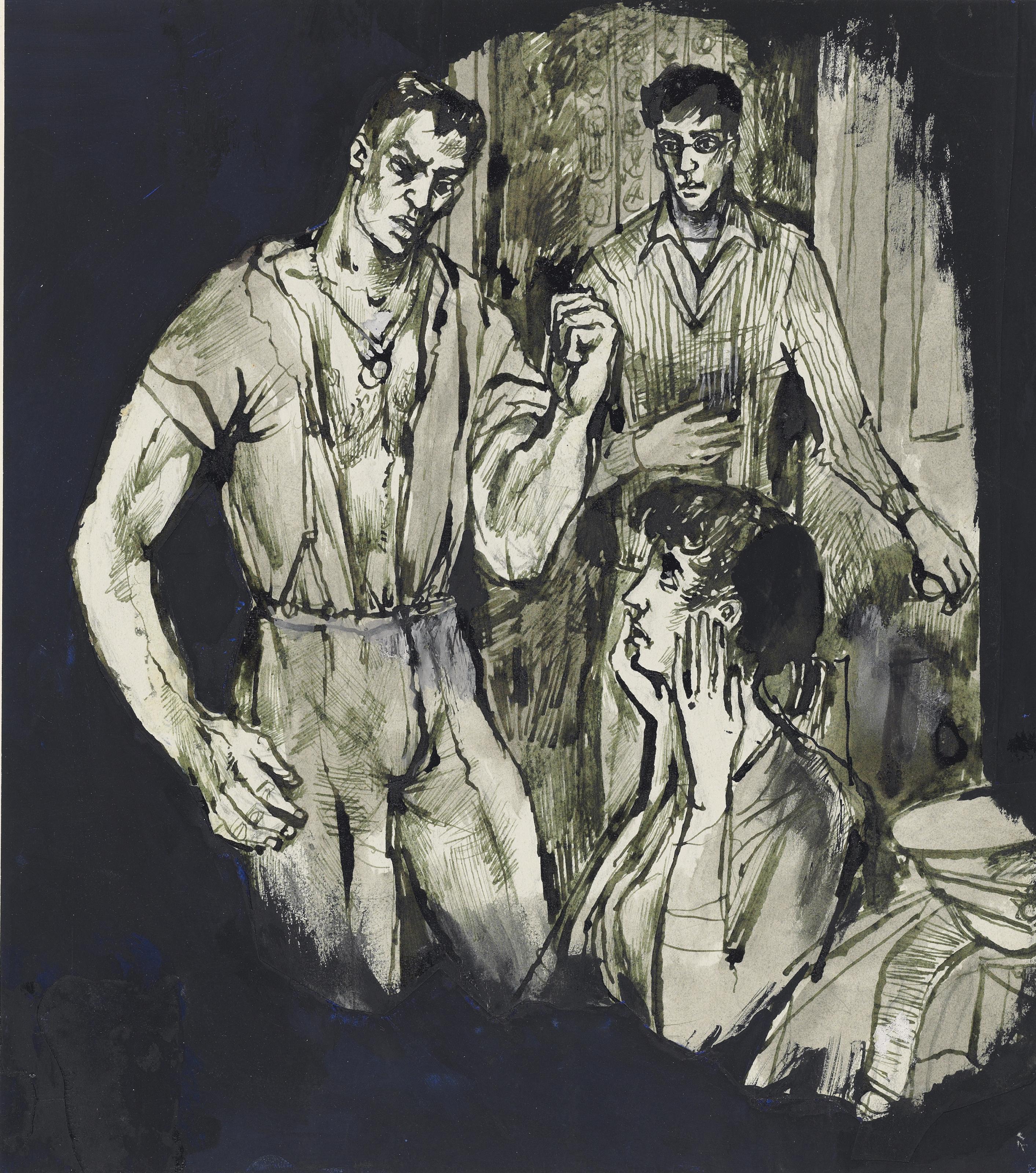 John Minton — Портрет Ричарда; еще один портрет Ричарда, 1939; Иллюстрация к роману Мартина Гоффа; Портрет Нормана Баркера; и две женщины, отдыхающие на пляже, изображение 5