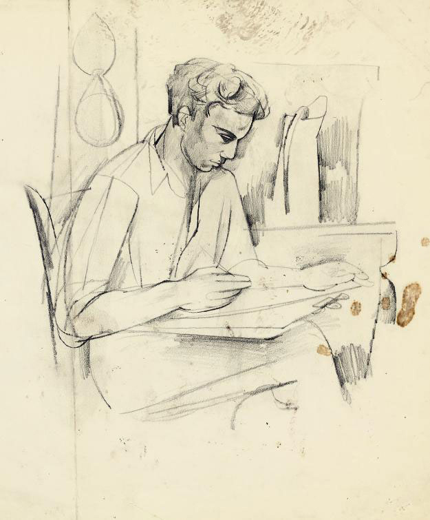 John Minton — Мужской набросок; Портрет Оскара; Этюд сидящего человека; и различные исследования фигур
