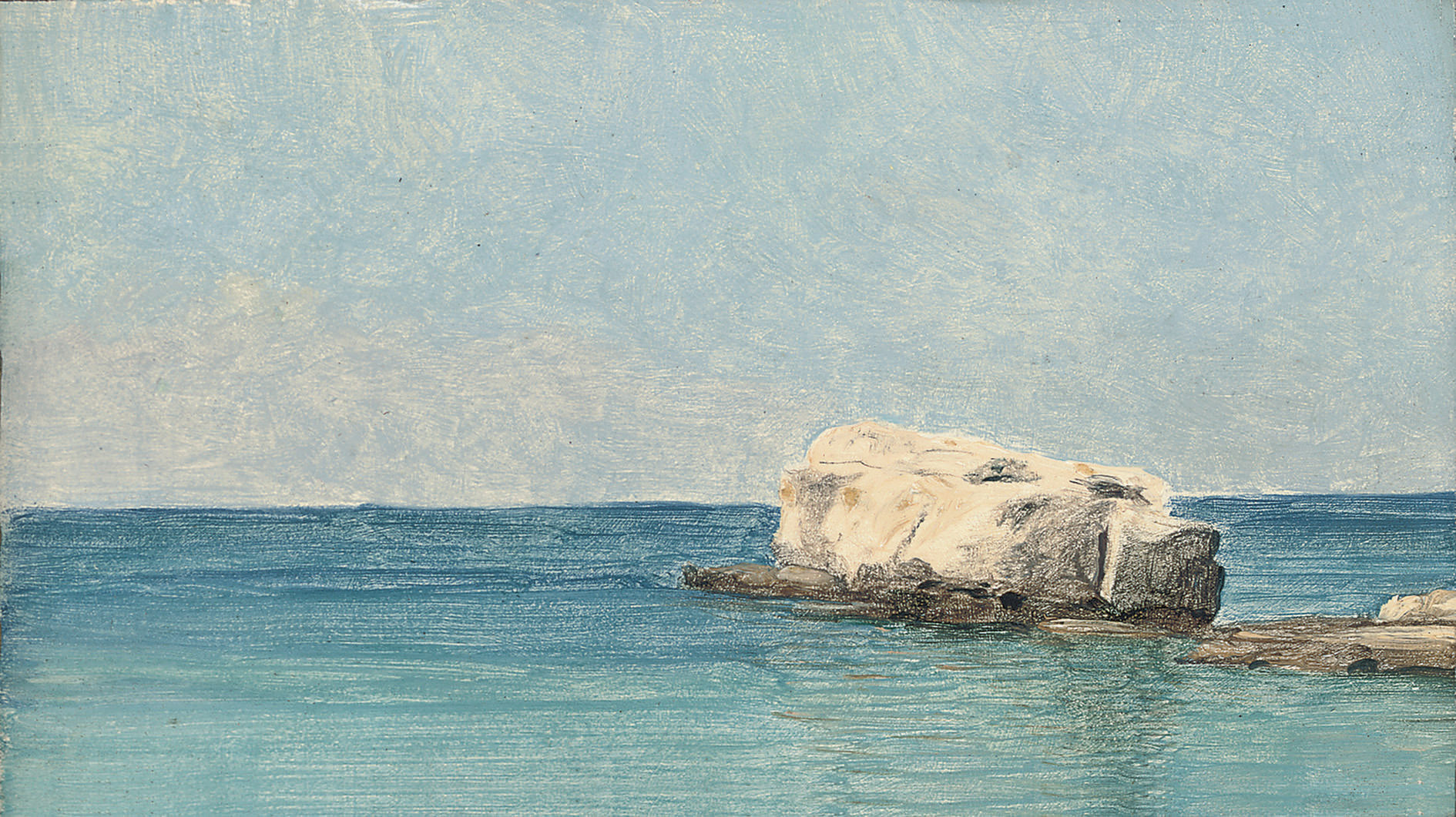 John William Godward — Морской пейзаж со скалой, Капри