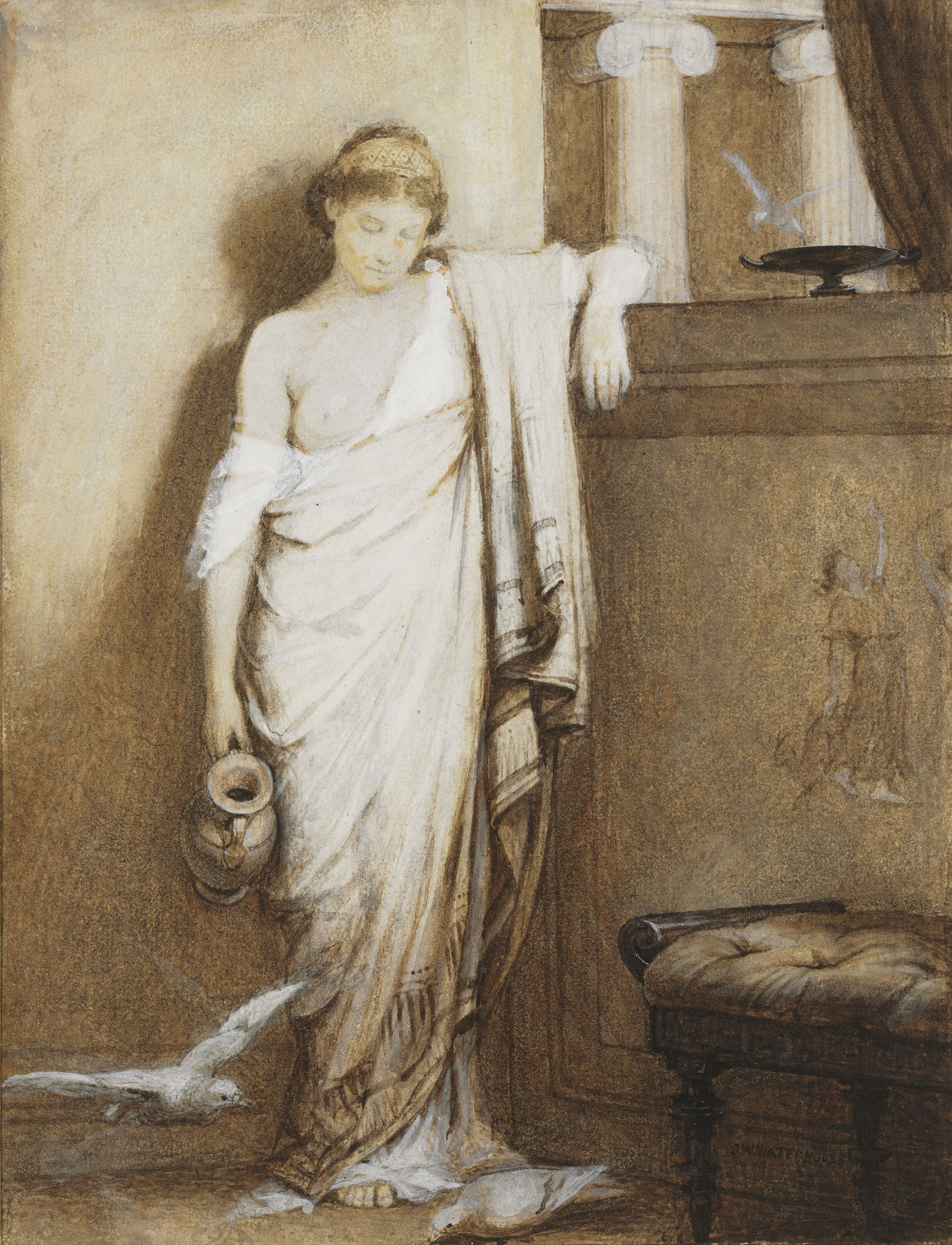 John William Waterhouse — Молодая римлянка в классическом интерьере