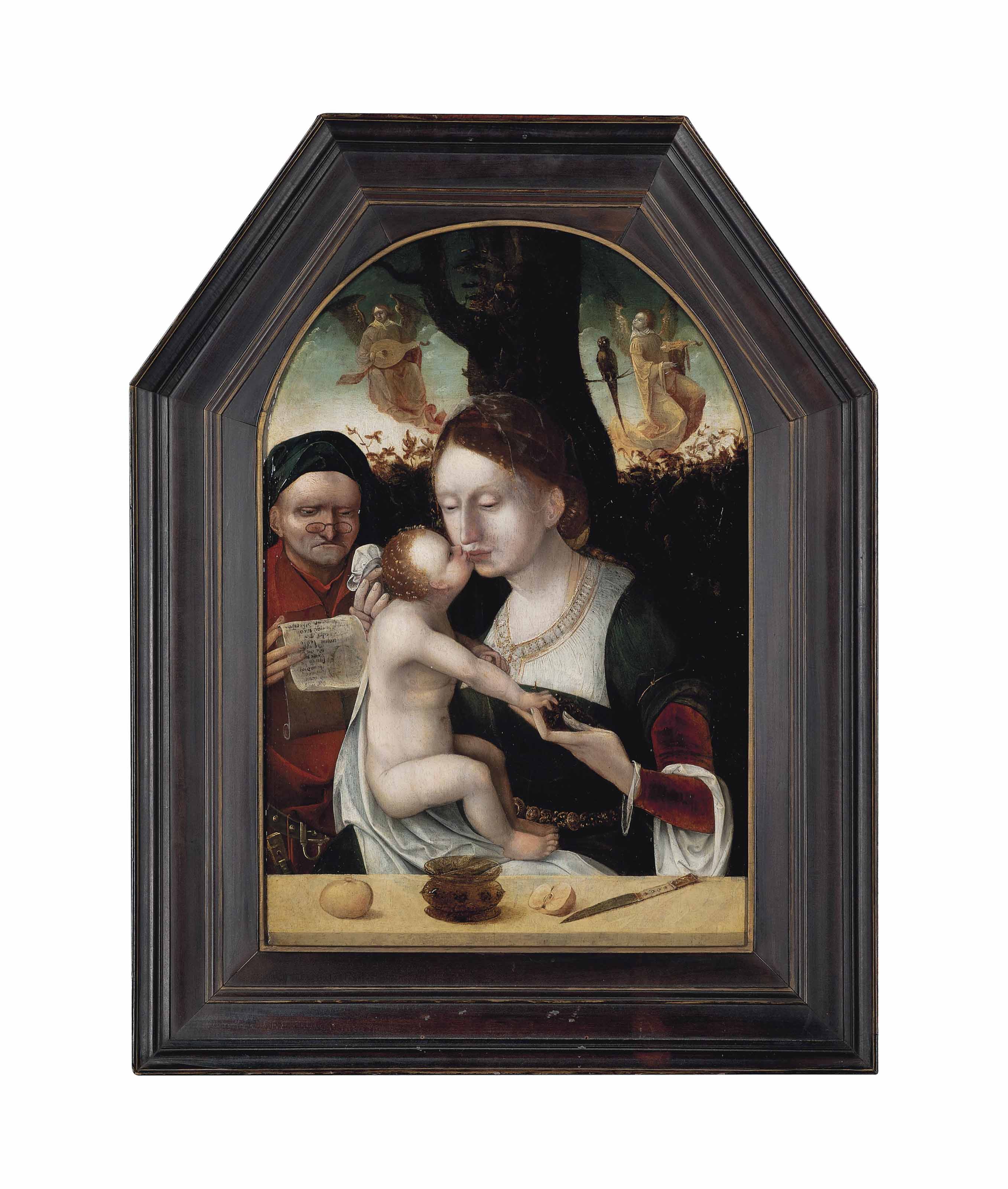 Joos Van Cleve — Святое семейство с ангелами-музицирующими