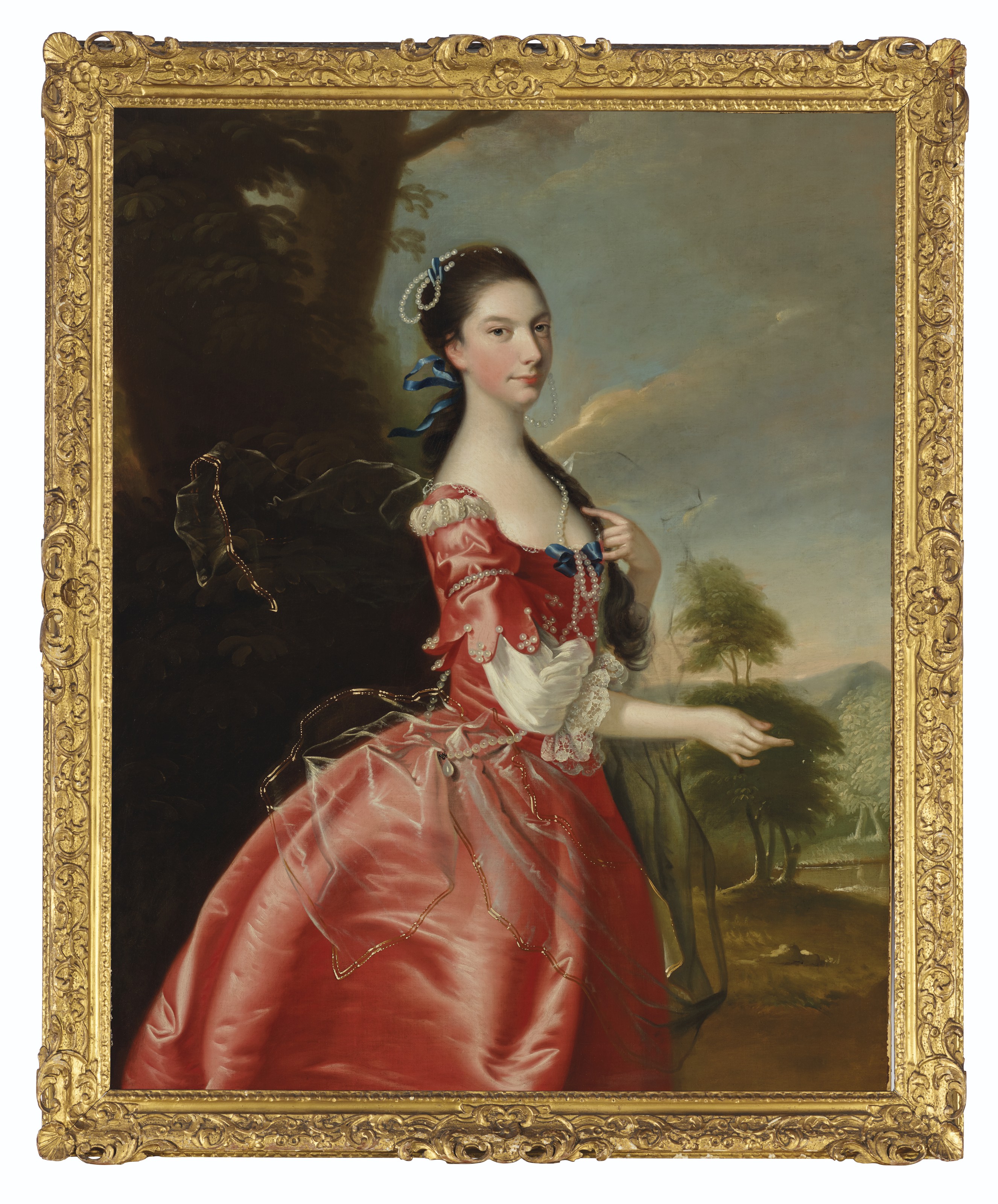 Joseph Wright Of Derby — Портрет мисс Энн Карвер на фоне пейзажа, в три четверти роста, изображение 2