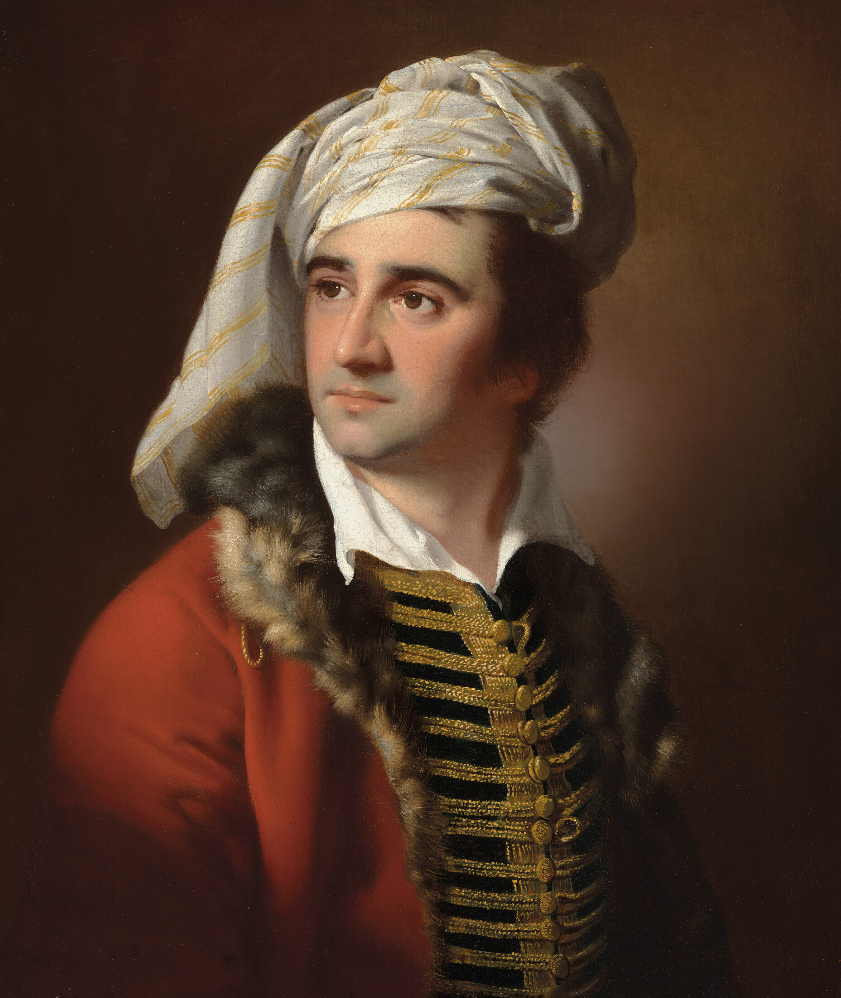 Joseph Wright Of Derby — Портрет джентльмена в красном пальто, отороченном мехом, жилете-лягушке и белом тюрбане, изображение 2