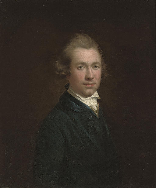 Joseph Wright Of Derby — Портрет Джона Найта (1740-1795) из замка Ли, Вулверли, Вустершир, в полный рост, в синем сюртуке.