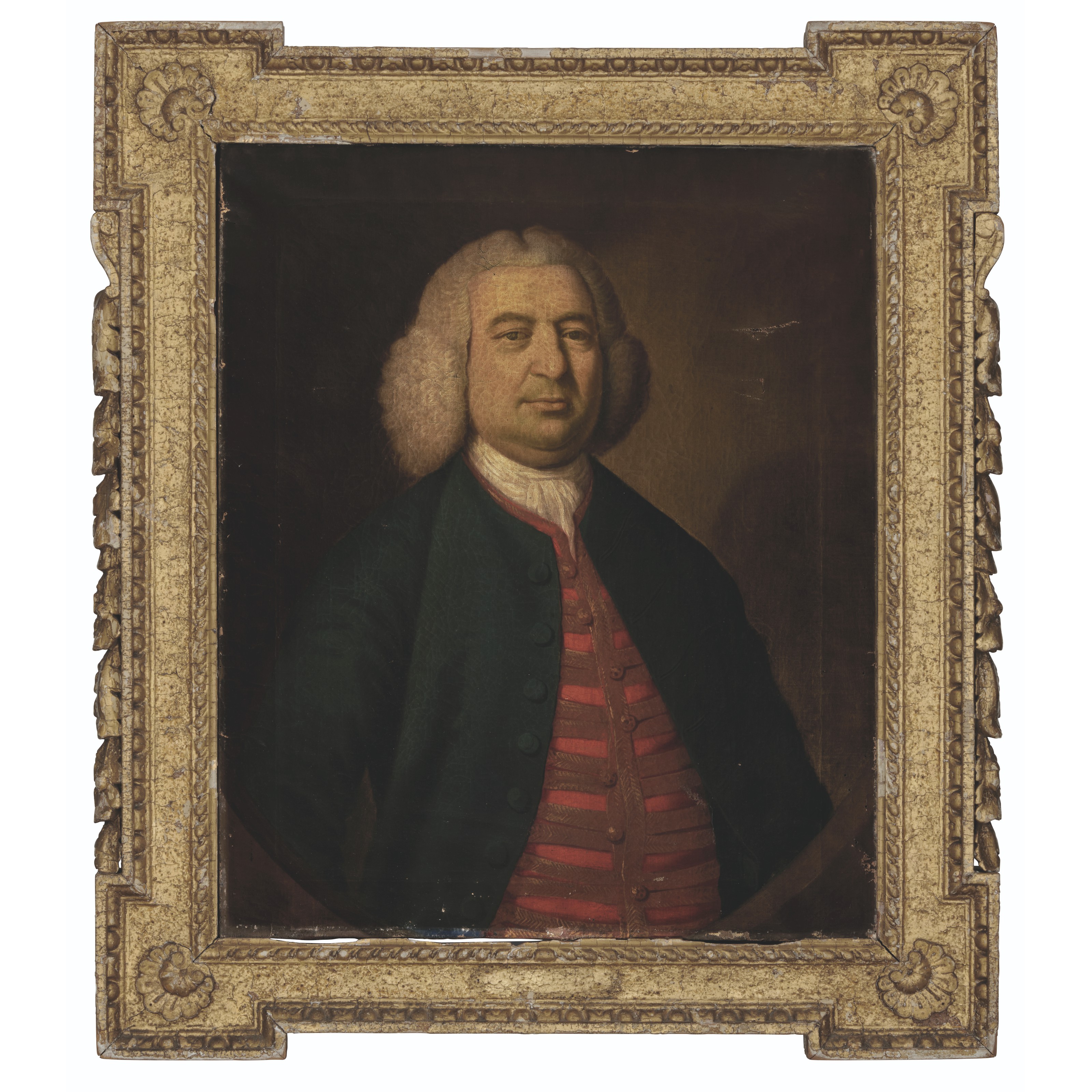 Joseph Wright Of Derby — Портрет джентльмена в полный рост, в синем пиджаке и красном жилете, в притворном овале