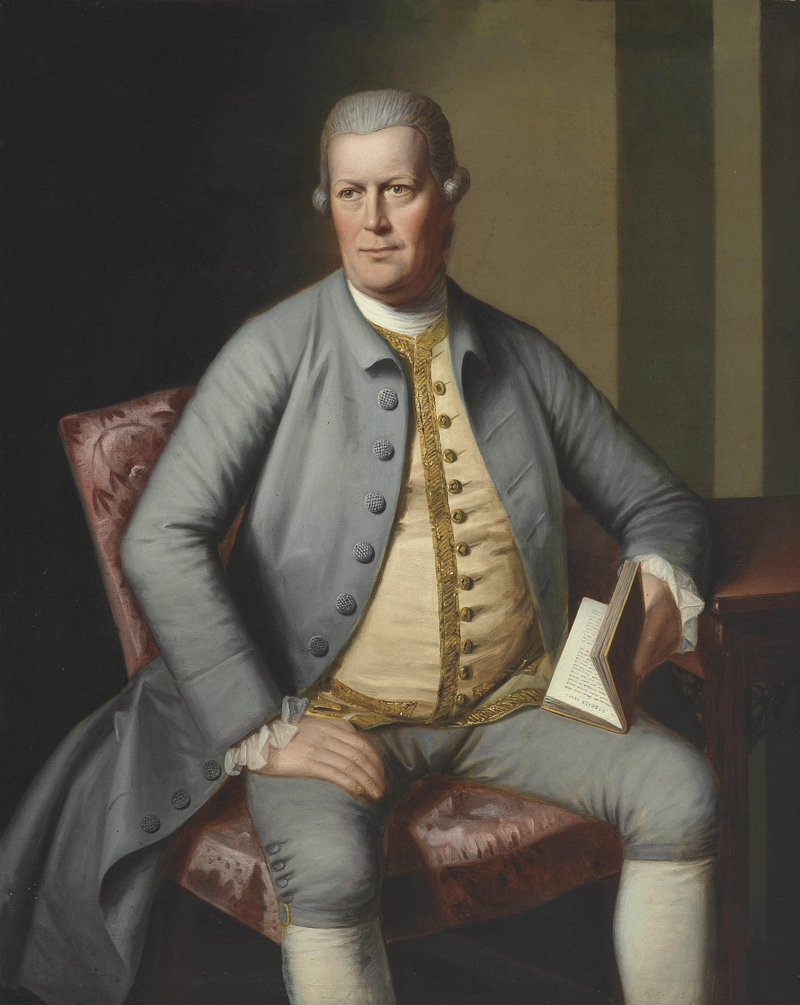 Joseph Wright Of Derby — Портрет джентльмена в три четверти роста, сидящего за столом, георгики Вергилия
