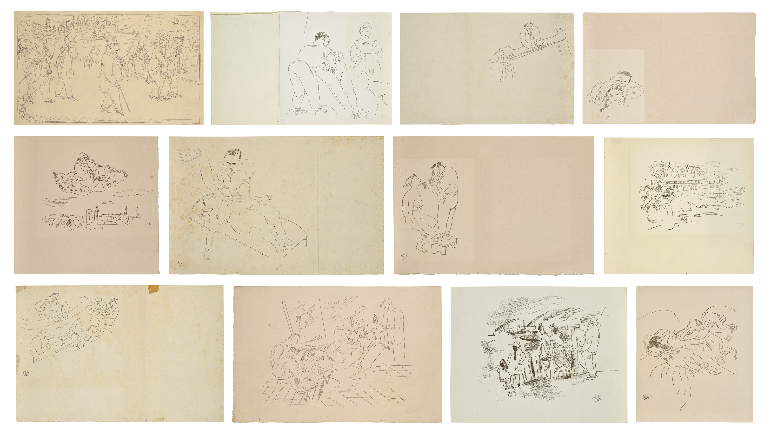 Jules Pascin — костюмы ныряльщиков, планшеты, выпускаемые Фермой ночи и парижскими люминесцентными лампами