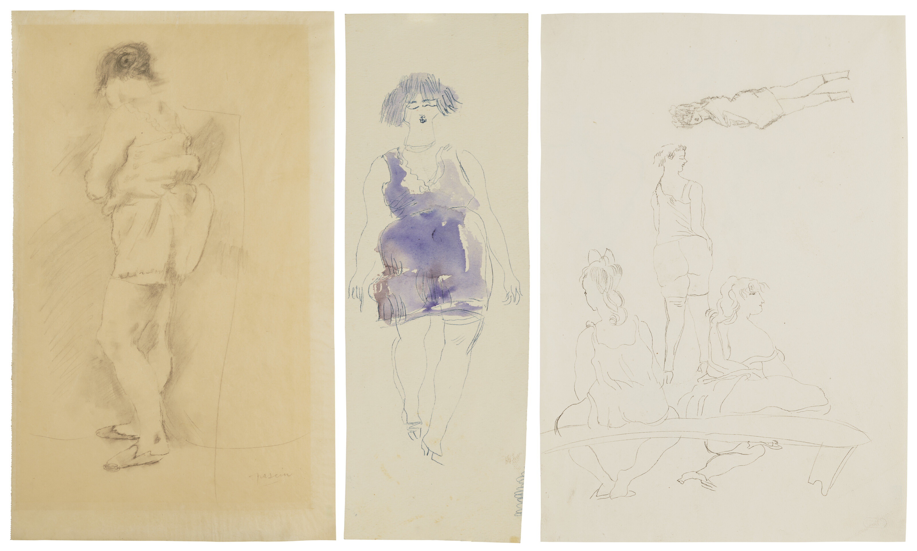Jules Pascin — (i) Женский дебют (ii) Женское платье в голубом стиле ( спереди ); Разнообразные этюды ( сзади ) (iii) Банкетка (сзади ); Женские этюды ( сзади )